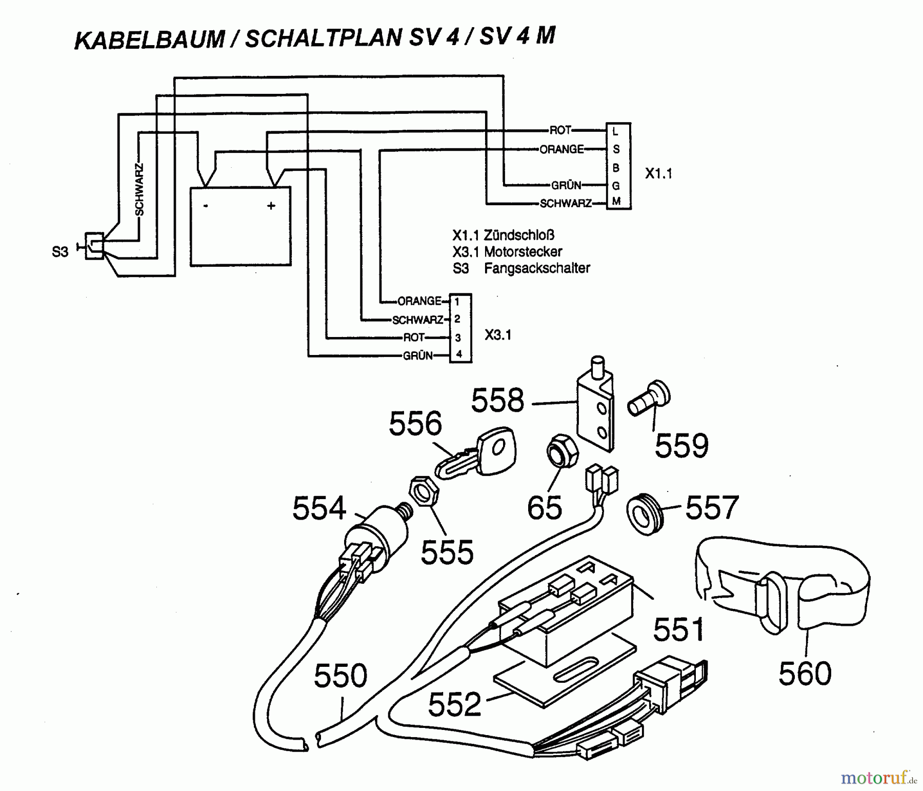  Wolf-Garten Scooter SV 4 M 6160000 Series A  (1998) Harness, Wiring diagram