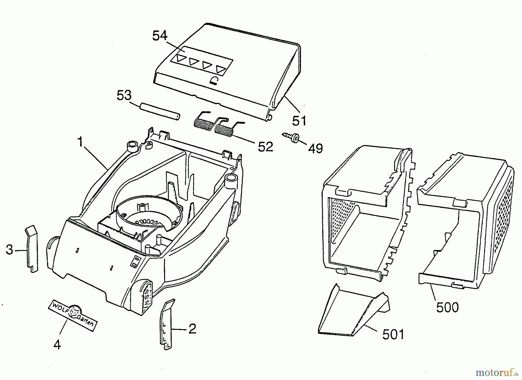  Wolf-Garten Electric mower Picco 32 E 4901000 Series B  (1999) Grass box, Rear flap, Deck housing