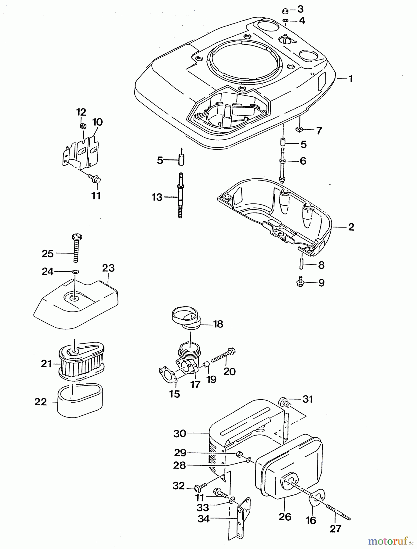  Wolf-Garten Petrol engines Kawasaki FC 150 V 2090065  (1996) Muffler, Air cleaner, Fuel tank