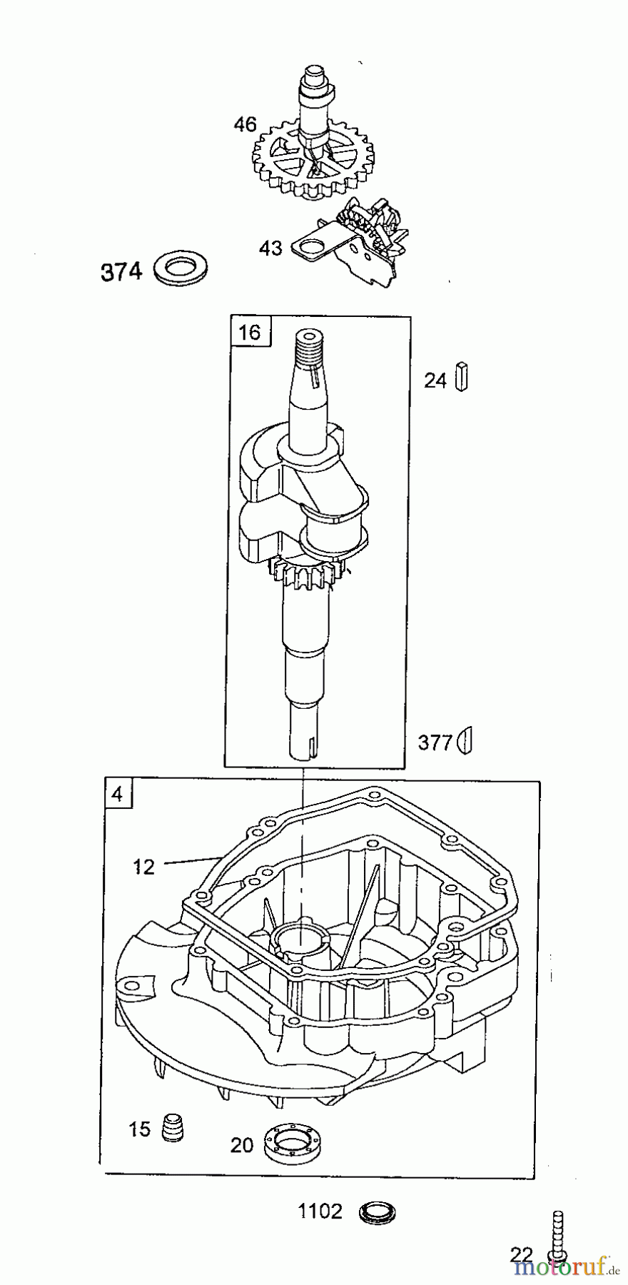  Wolf-Garten Petrol engines Briggs&Stratton Quantum 50625 2069075  (2008) Crankshaft, Camshaft, Crankcase cover