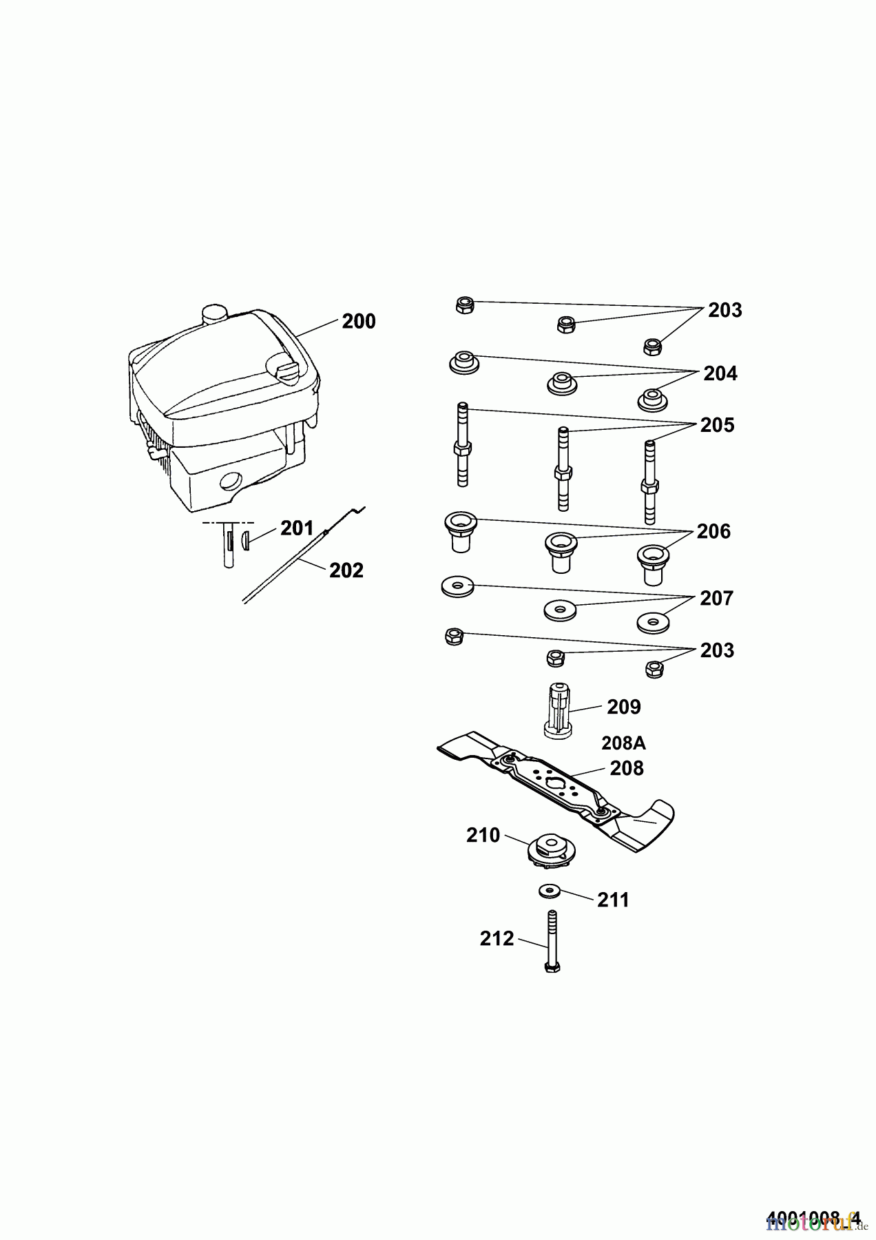  Wolf-Garten Petrol mower HBM 40 B 4001008 Series C  (2005) Blade, Blade adapter, Engine