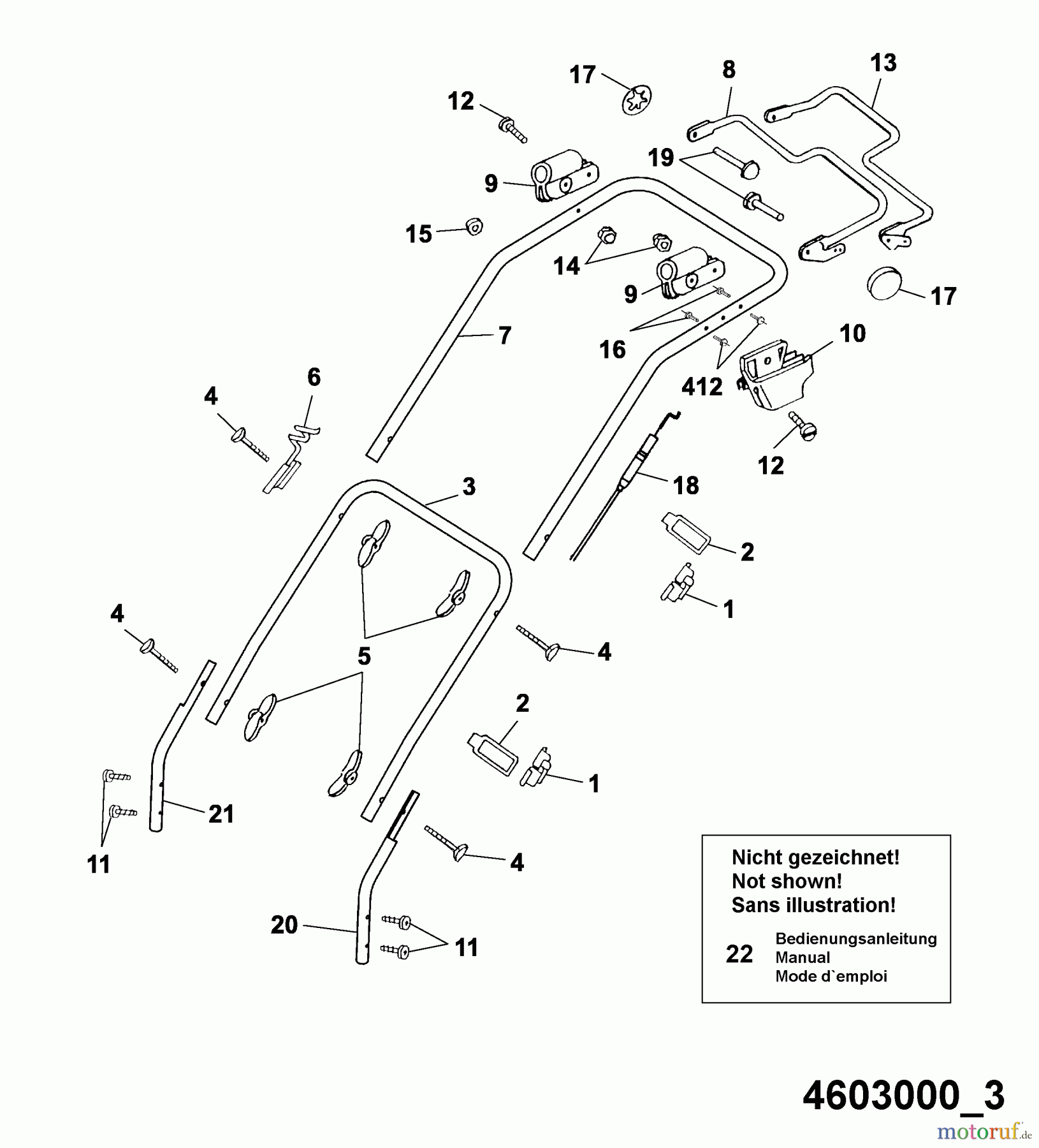  Wolf-Garten Petrol mower self propelled HBM 46 BA 4605008 Series B  (2005) Handle