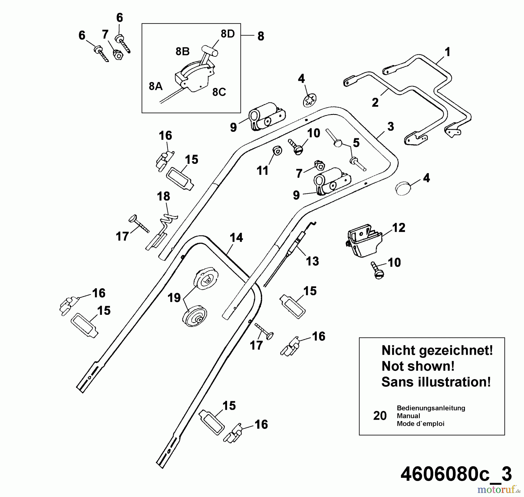  Wolf-Garten Petrol mower self propelled B 46 TBA 4606080 Series C  (2005) Handle