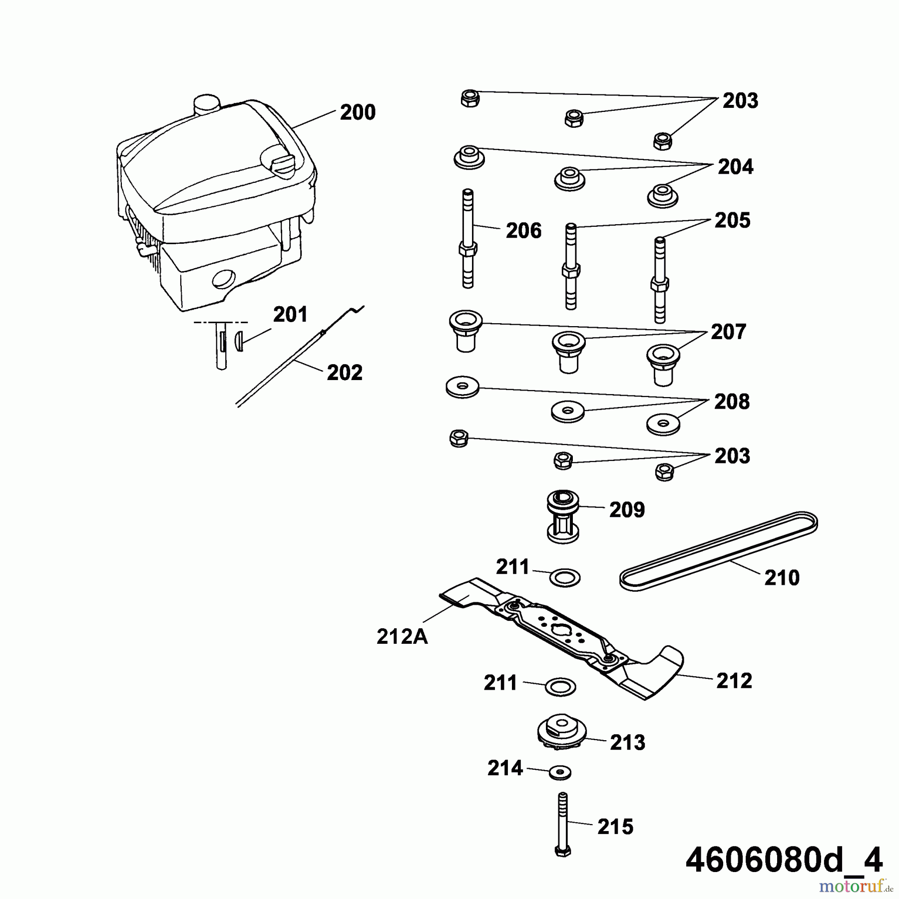  Wolf-Garten Petrol mower self propelled B 46 TBA 4606080 Series D  (2005) Blade, Blade adapter, Engine