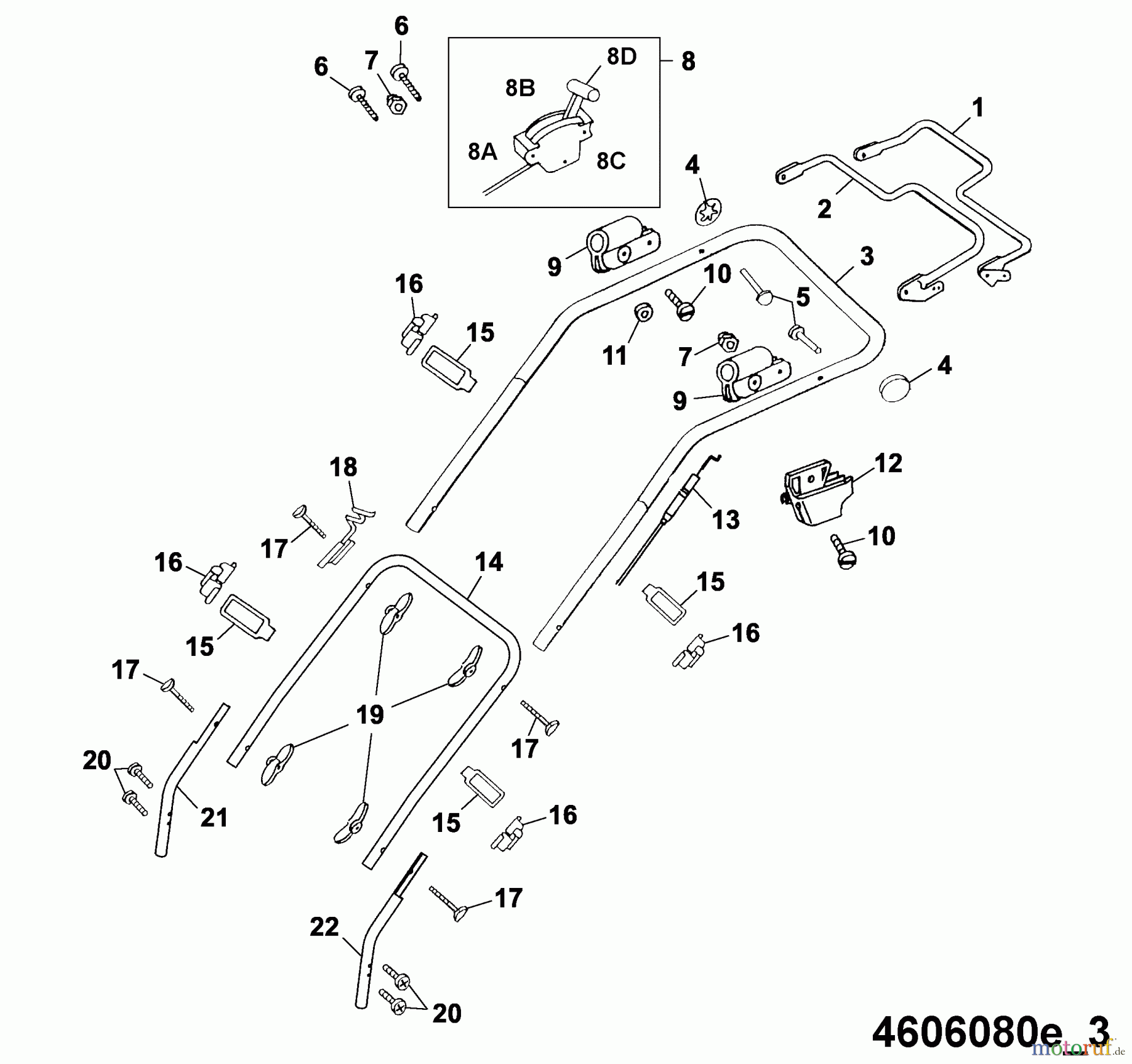  Wolf-Garten Petrol mower self propelled B 46 TBA 4606080 Series E  (2005) Handle