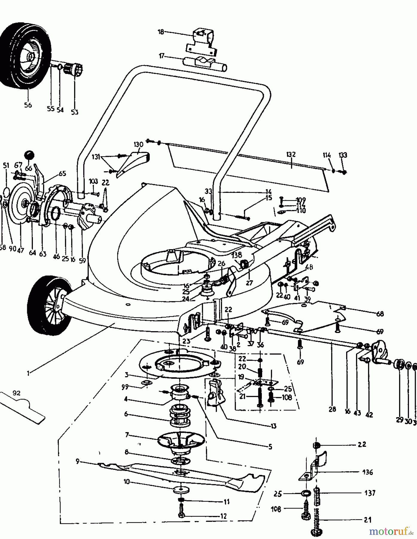  Wolf-Garten Petrol mower self propelled 6.51 BA 6950580 Series A  (2000) Blade, Wheels