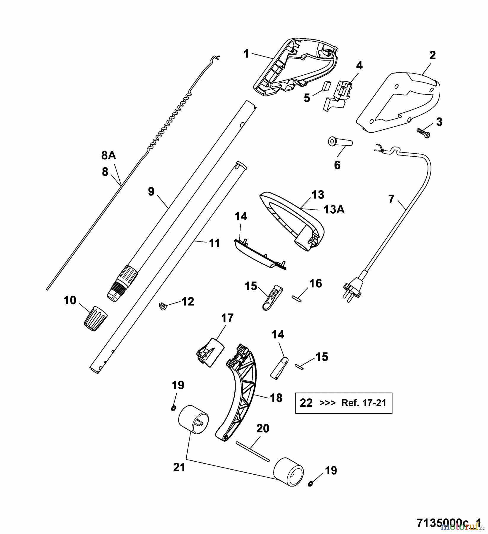  Wolf-Garten Electric trimmer GT 845 7135000 Series C  (2005) Handle, Switch, Shaft