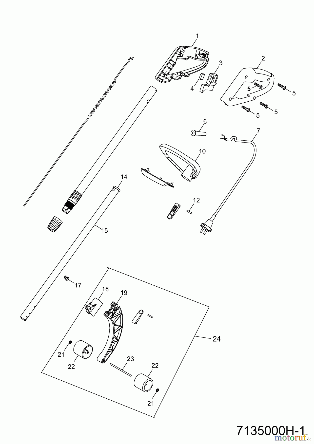  Wolf-Garten Electric trimmer GT 845 7135000 Series H  (2010) Handle, Switch, Shaft