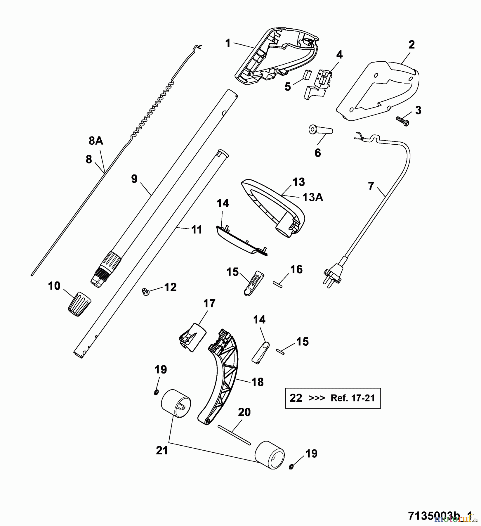  Wolf-Garten Electric trimmer GT 845 7135003 Series B  (2005) Handle, Switch, Shaft