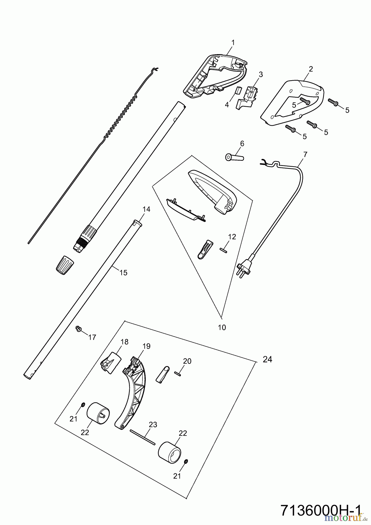  Wolf-Garten Electric trimmer GT 850 7136000 Series H  (2009) Handle, Switch