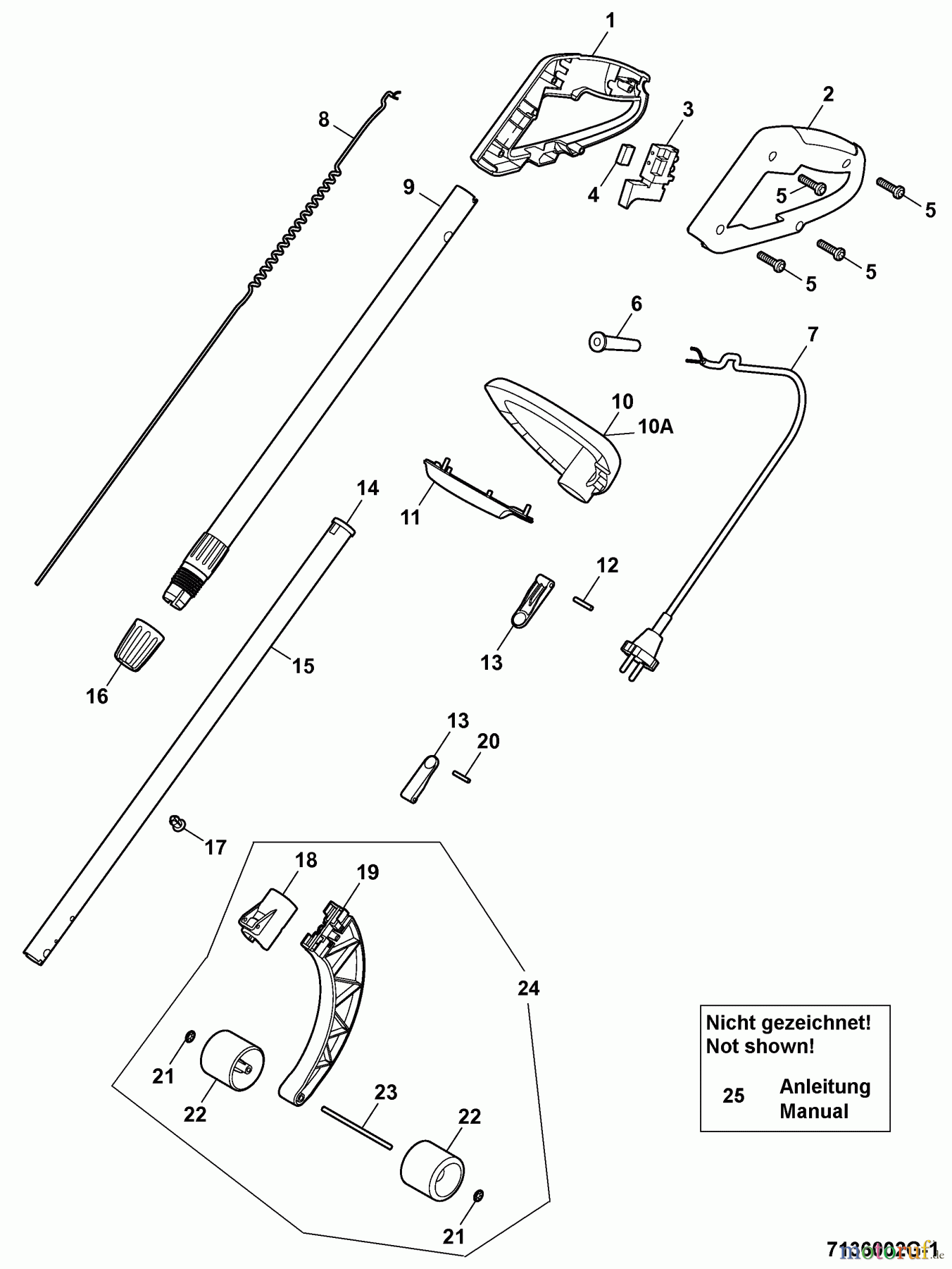  Wolf-Garten Electric trimmer GT 850 7136002 Series G  (2008) Handle, Switch