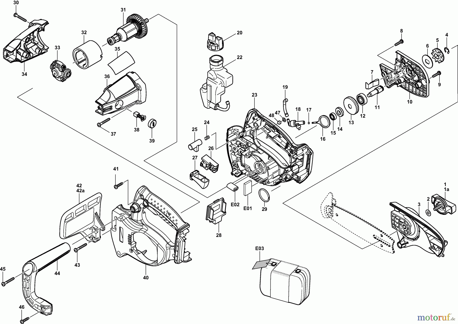  Dolmar Kettensägen Akku Kettensäge AS-1812 1  Gehäuse, Motor, Batterie, Getriebe, Kupplung