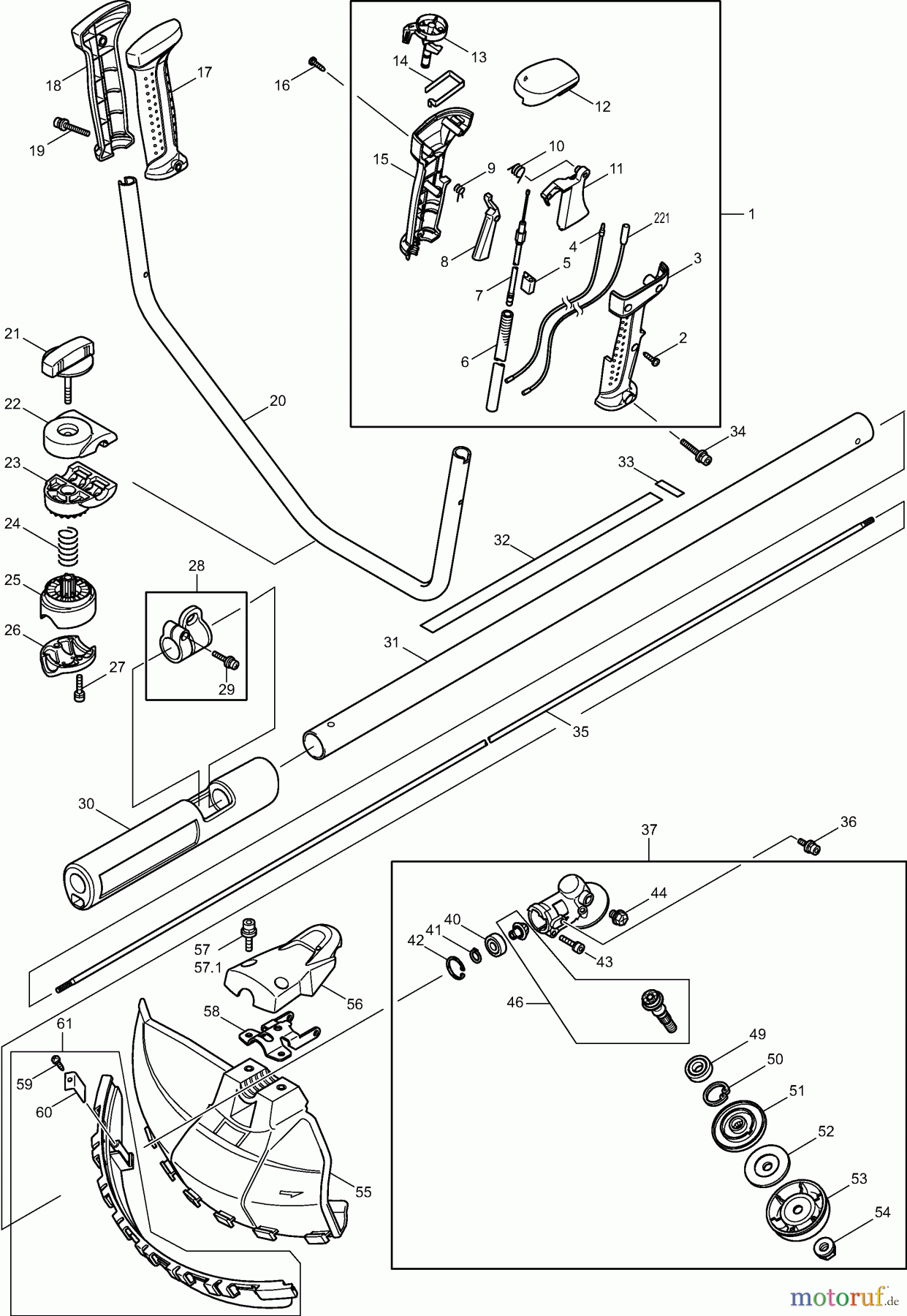  Dolmar Motorsensen & Trimmer Benzin 4-Takt MS2454UE 1  Hauptrohr, Griff, Schutzhaube, Getriebegehäuse