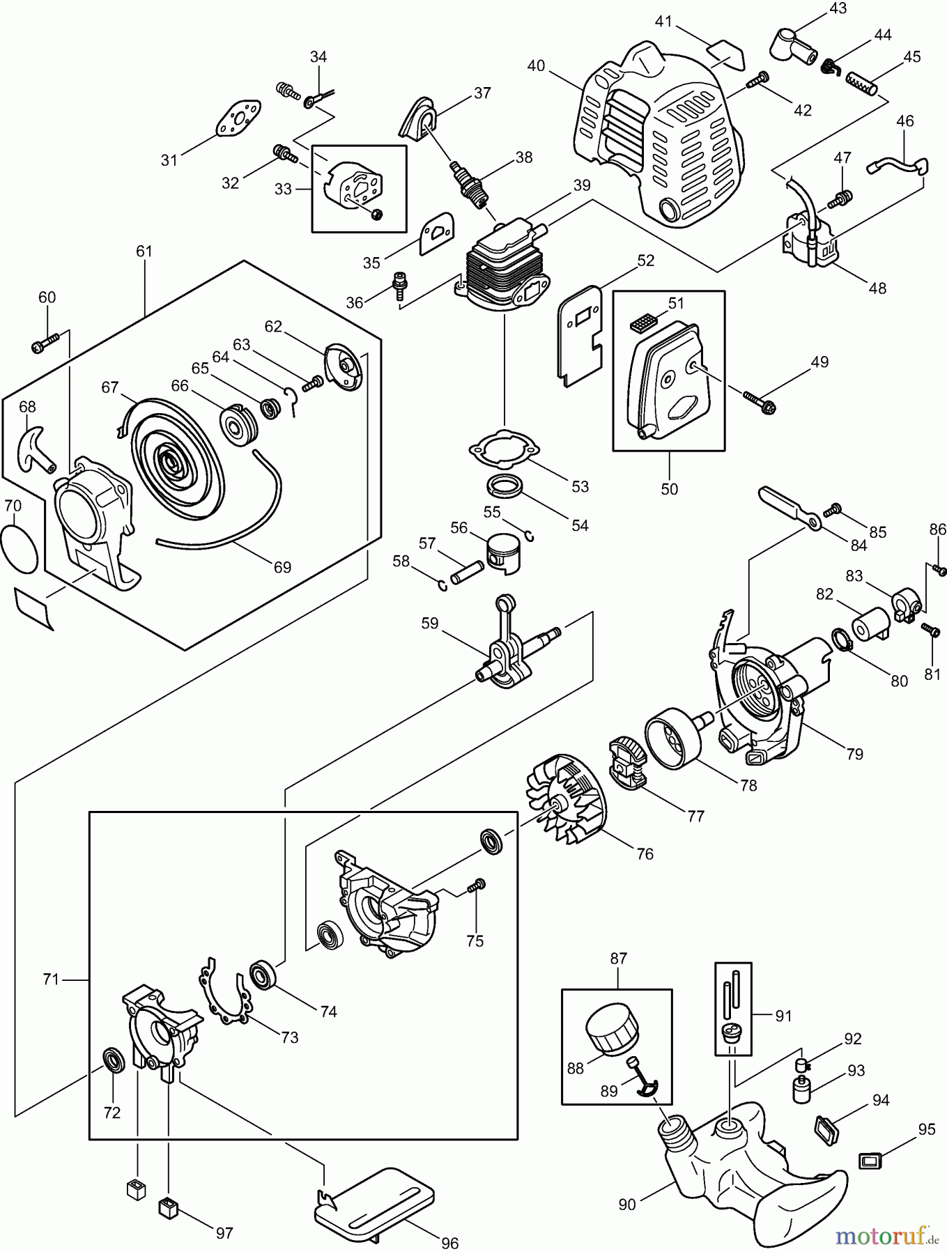  Dolmar Motorsensen & Trimmer Benzin 2-Takt LT-210 2  Motor, Anwerfvorrichtung, Kupplung, Kraftstofftank, Schalldämpfer