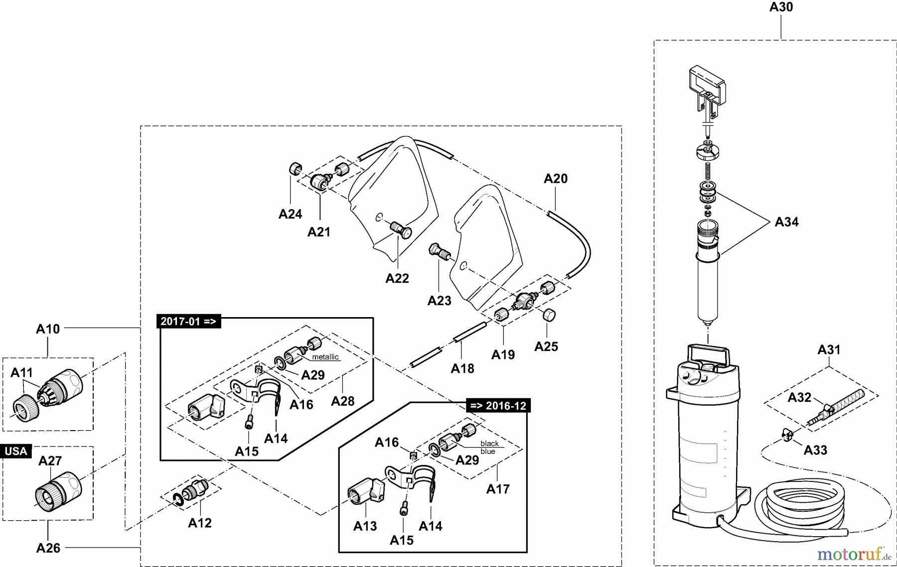  Dolmar Trennschleifer Benzin PC8216 9  Wasseranschluß, Druckwassertank • Nicht im Lieferumfang