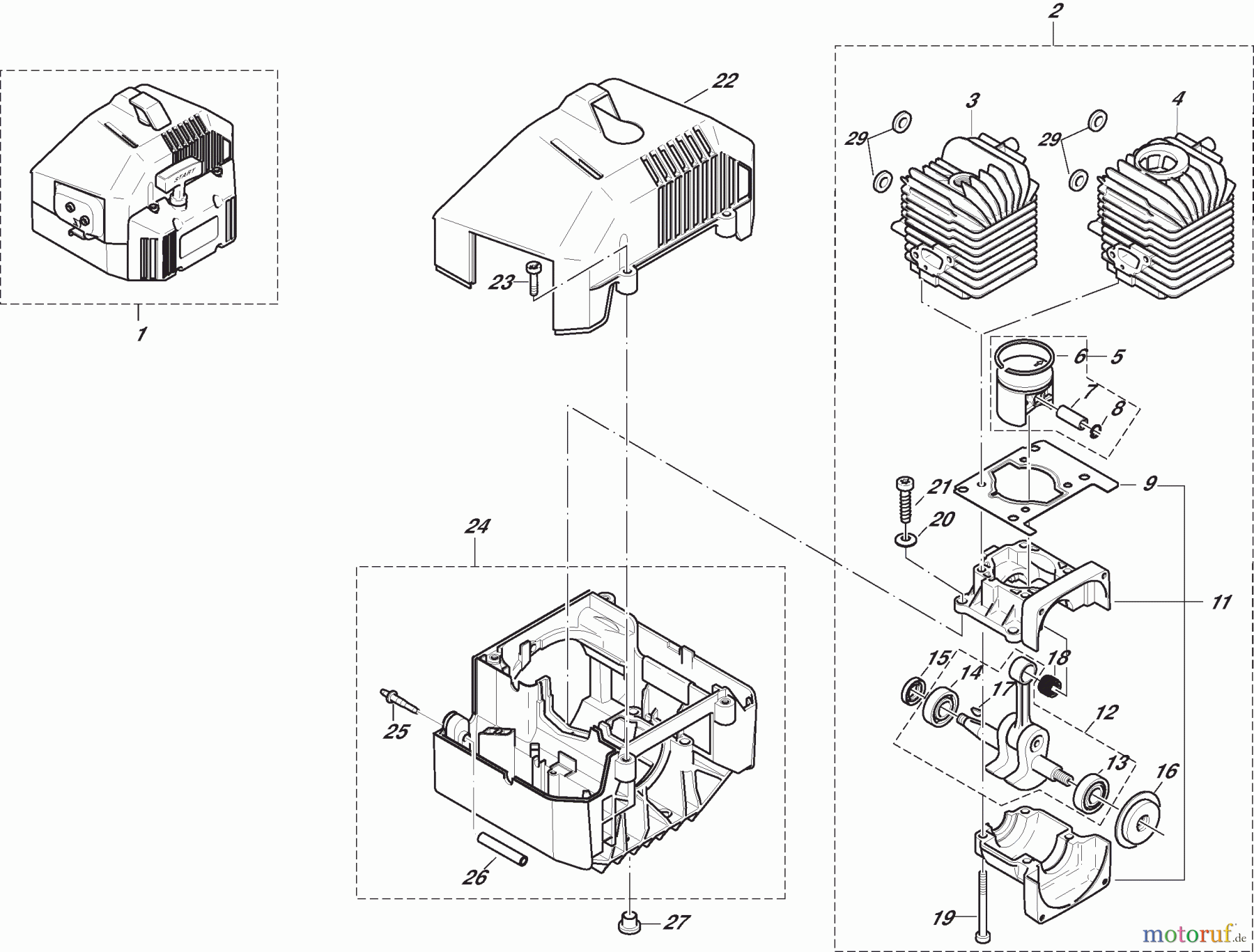  Dolmar Motorsensen & Trimmer Benzin 2-Takt MS3311U 1  Zylinder, Kurbelgehäuse, Haube