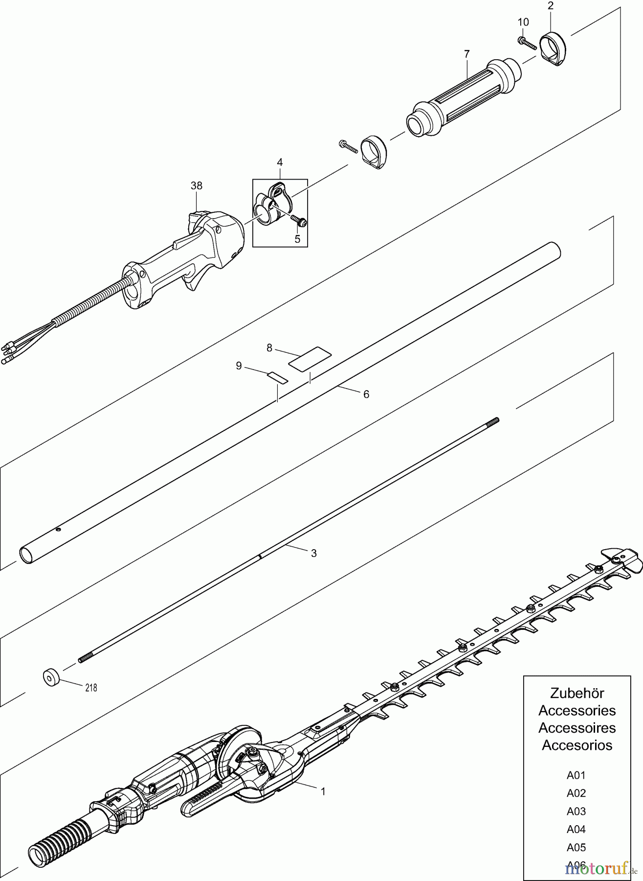  Dolmar Heckenscheren Benzin MH2464DF 1  Schaftrohr, Handgriff, Scherblatt kpl., Zubehör