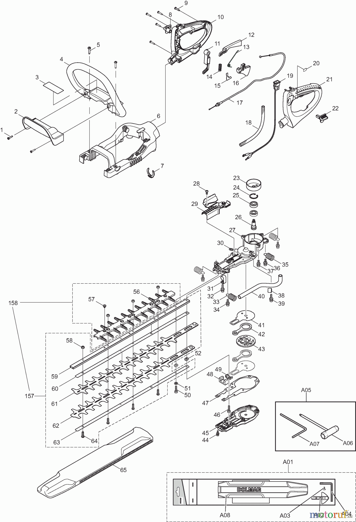  Dolmar Heckenscheren Benzin HT2350D 1  Gehäuse, Bügelgriff, Getriebe, Scherblatt