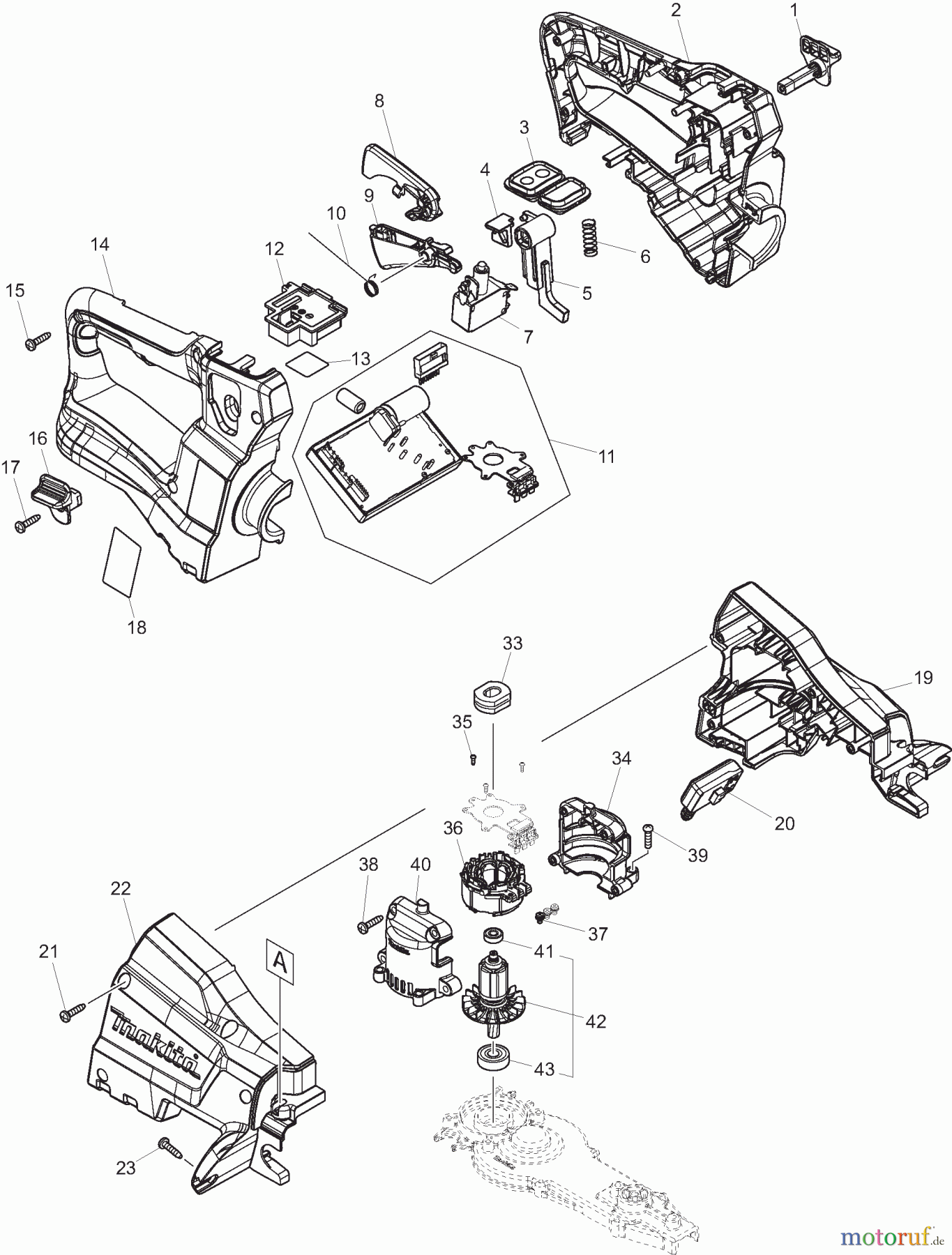  Dolmar Heckenscheren Akku DUH502 1  Gehäuse, Motor