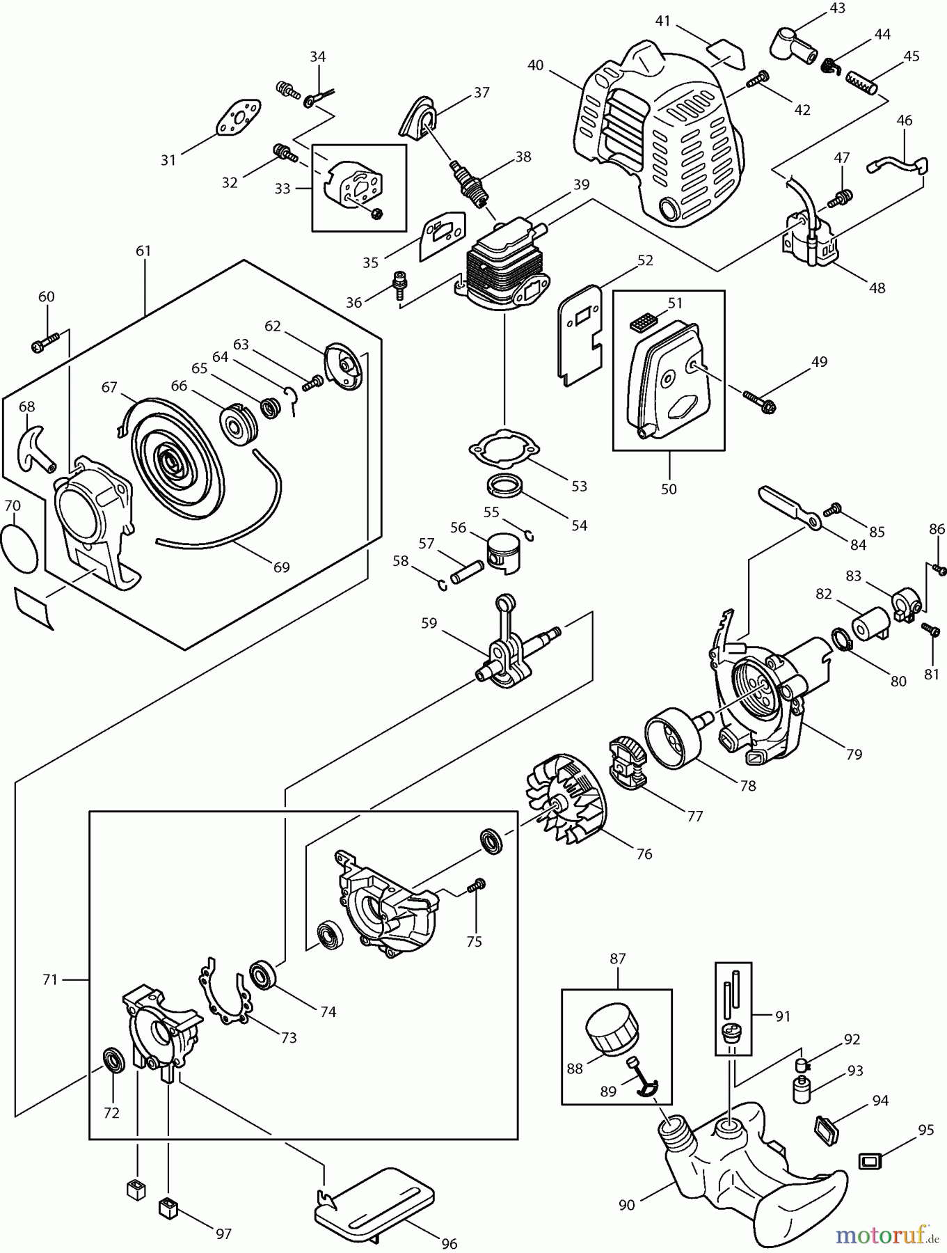  Dolmar Motorsensen & Trimmer Benzin 2-Takt LT-210 (USA) 2  Motor, Anwerfvorrichtung, Kupplung, Kraftstofftank, Schalldämpfer