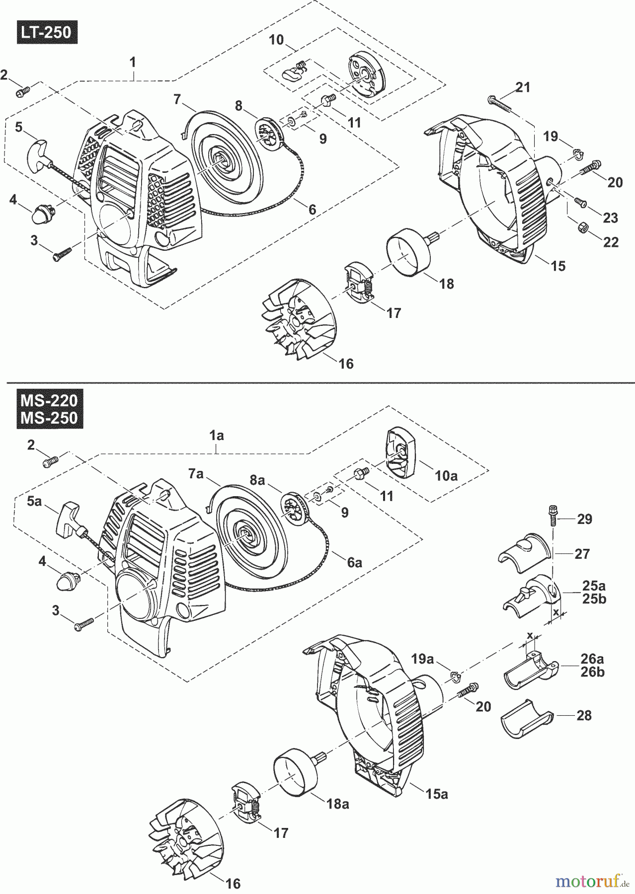  Dolmar Motorsensen & Trimmer Benzin 2-Takt LT250 3  Motorgehäuse, Anwerfvorrichtung, Kupplung