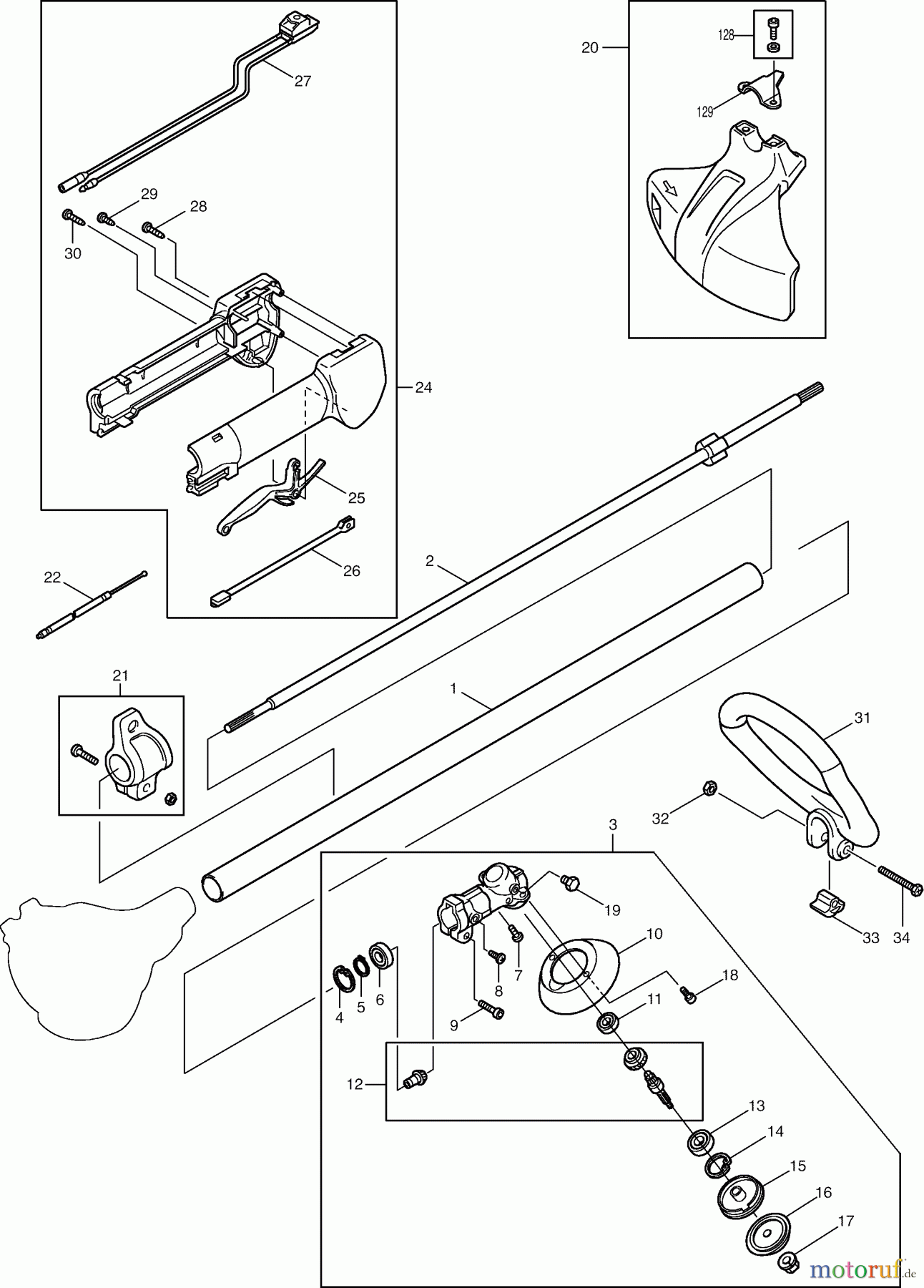  Dolmar Motorsensen & Trimmer Benzin 2-Takt MS-2501 (USA) 1  Hauptrohr, Griff, Schutzhaube, Getriebegehäuse, Steuerhebel