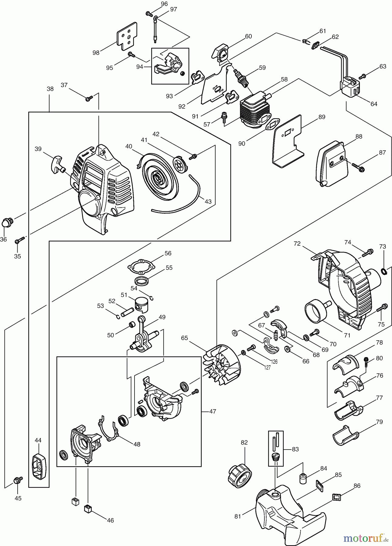  Dolmar Motorsensen & Trimmer Benzin 2-Takt MS-2501 (USA) 2  Motor, Anwerfvorrichtung, Kupplung, Kraftstofftank, Schalldämpfer