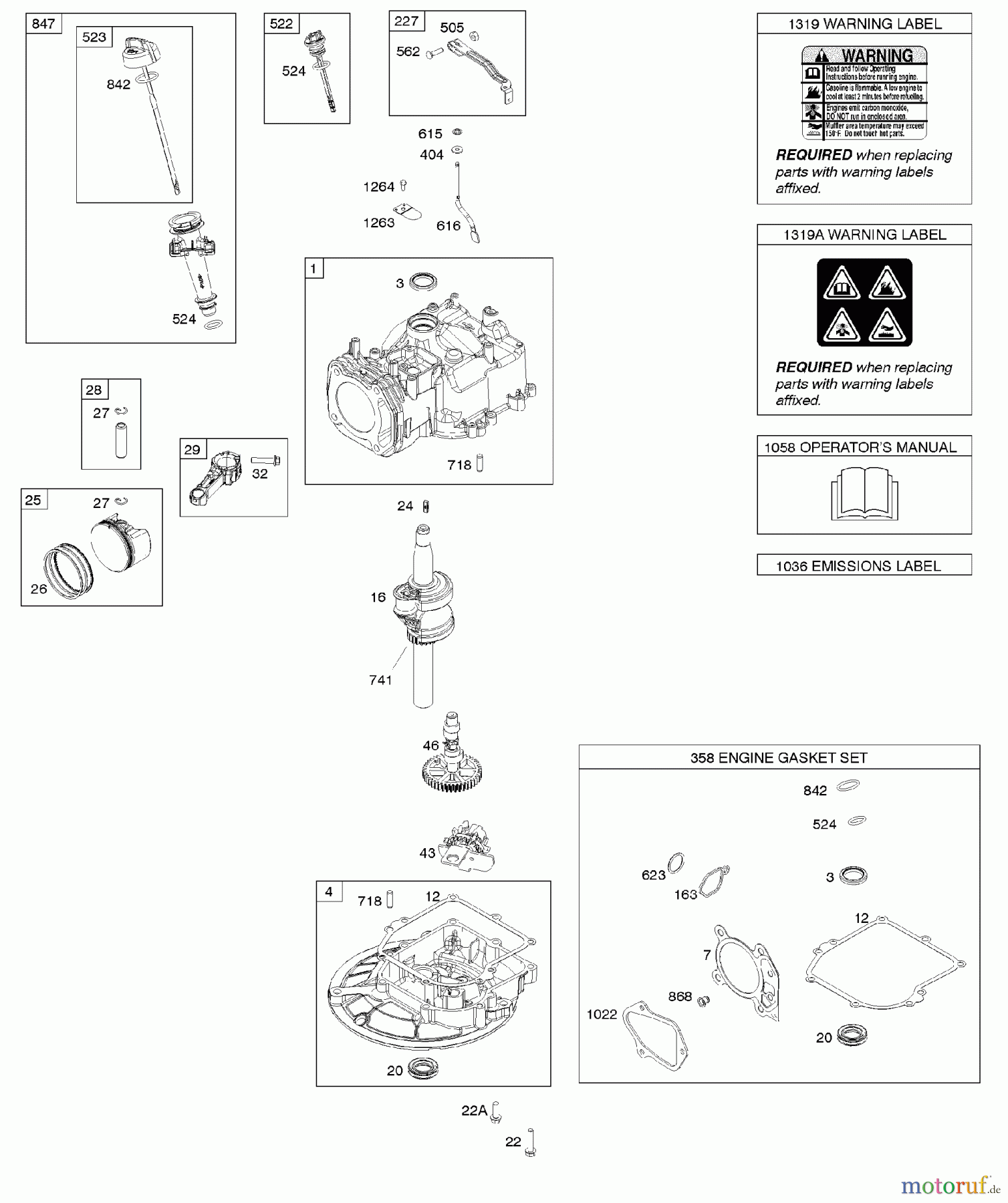  Viking Motoren B & S 09. . . 08P502-0013-H1 D - Nockenwelle, Kurbelwelle, Zylinder, Bedien