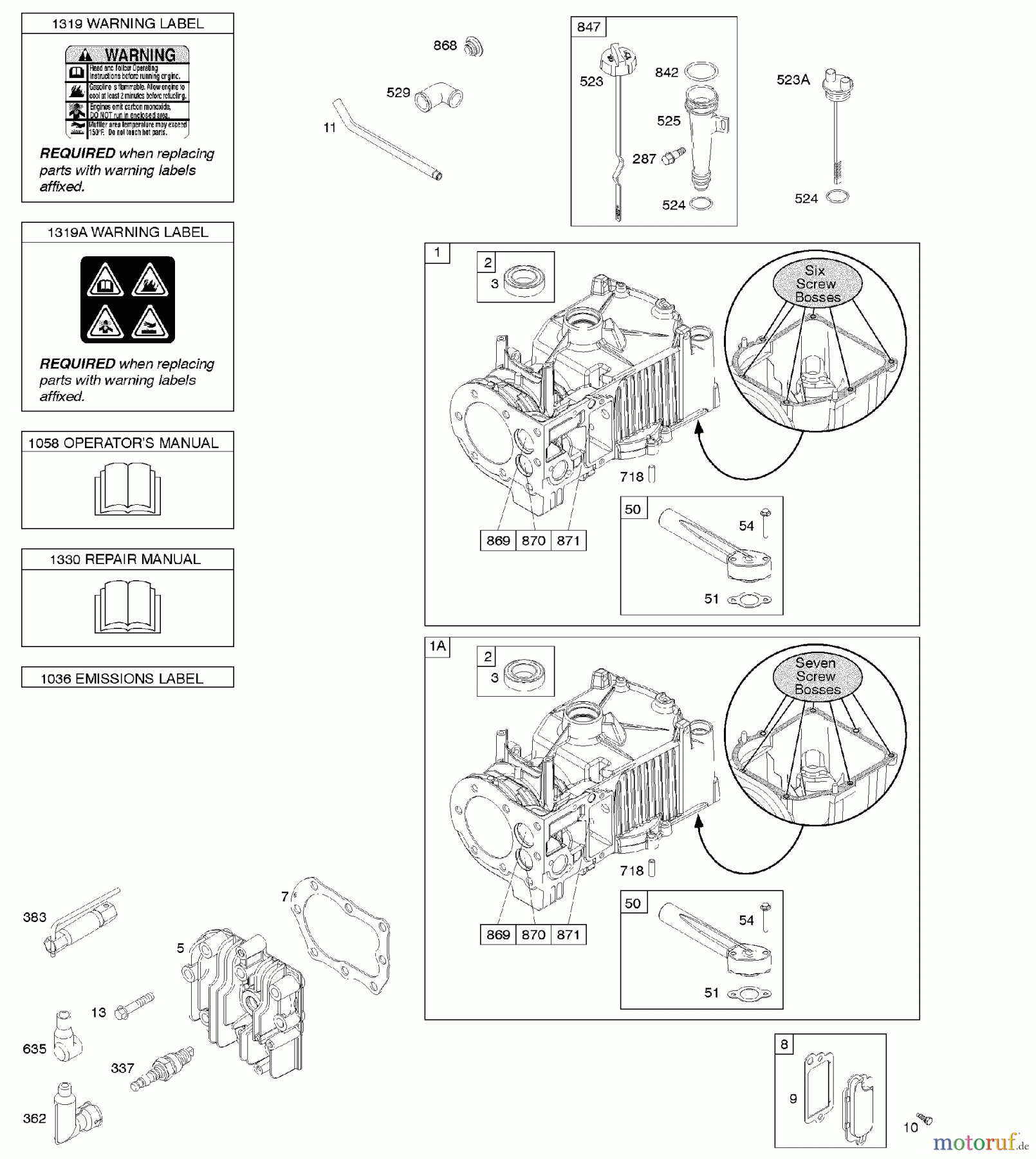  Viking Motoren B & S 09. . . 09T602-0127-H1 E - Zylinder, Zylinderkopf, Schmierung, Bedien