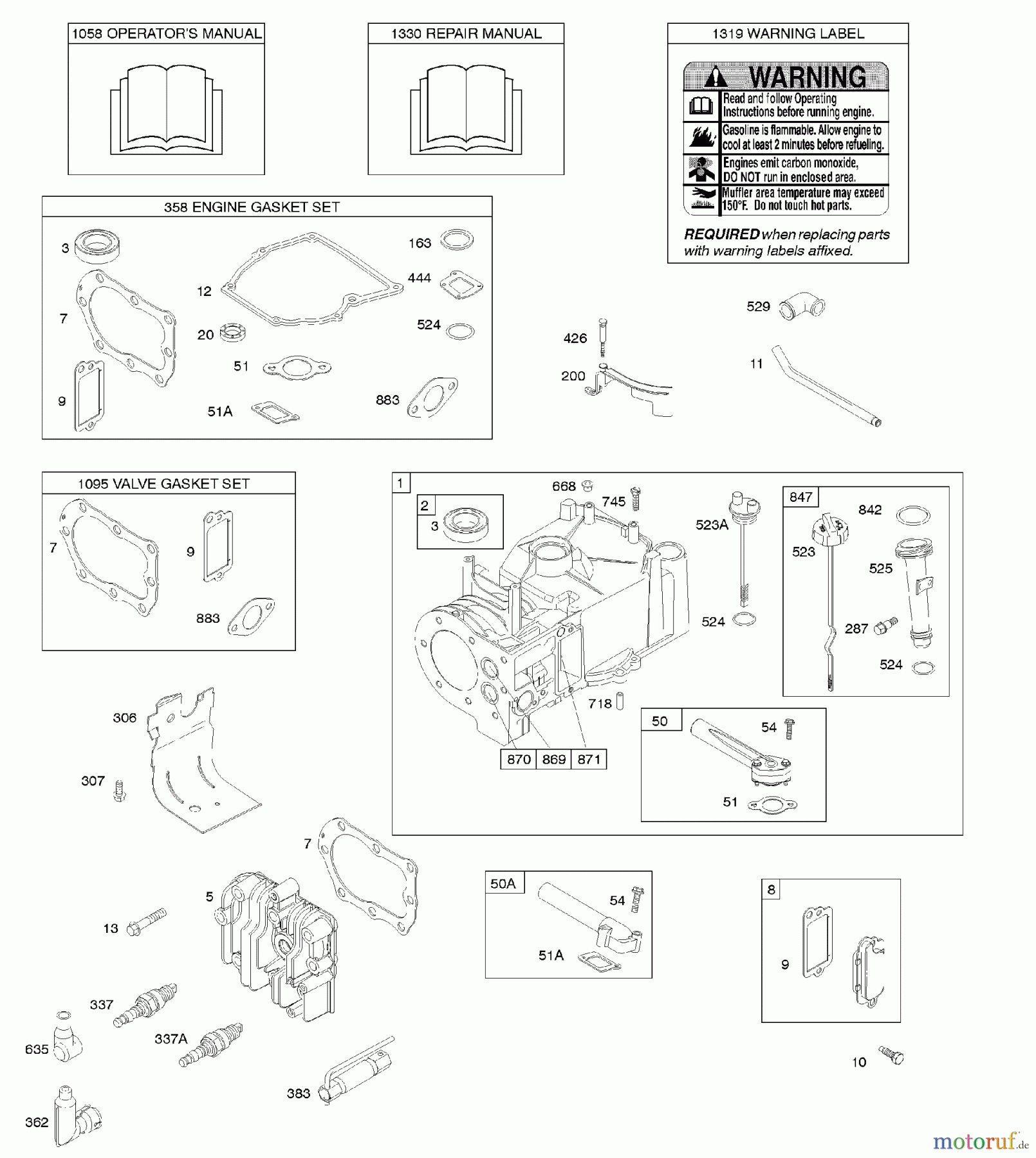  Viking Motoren B & S 10. . . 10A902-2128-E1 E - Zylinder, Zylinderkopf, Dichtungssatz - Mo