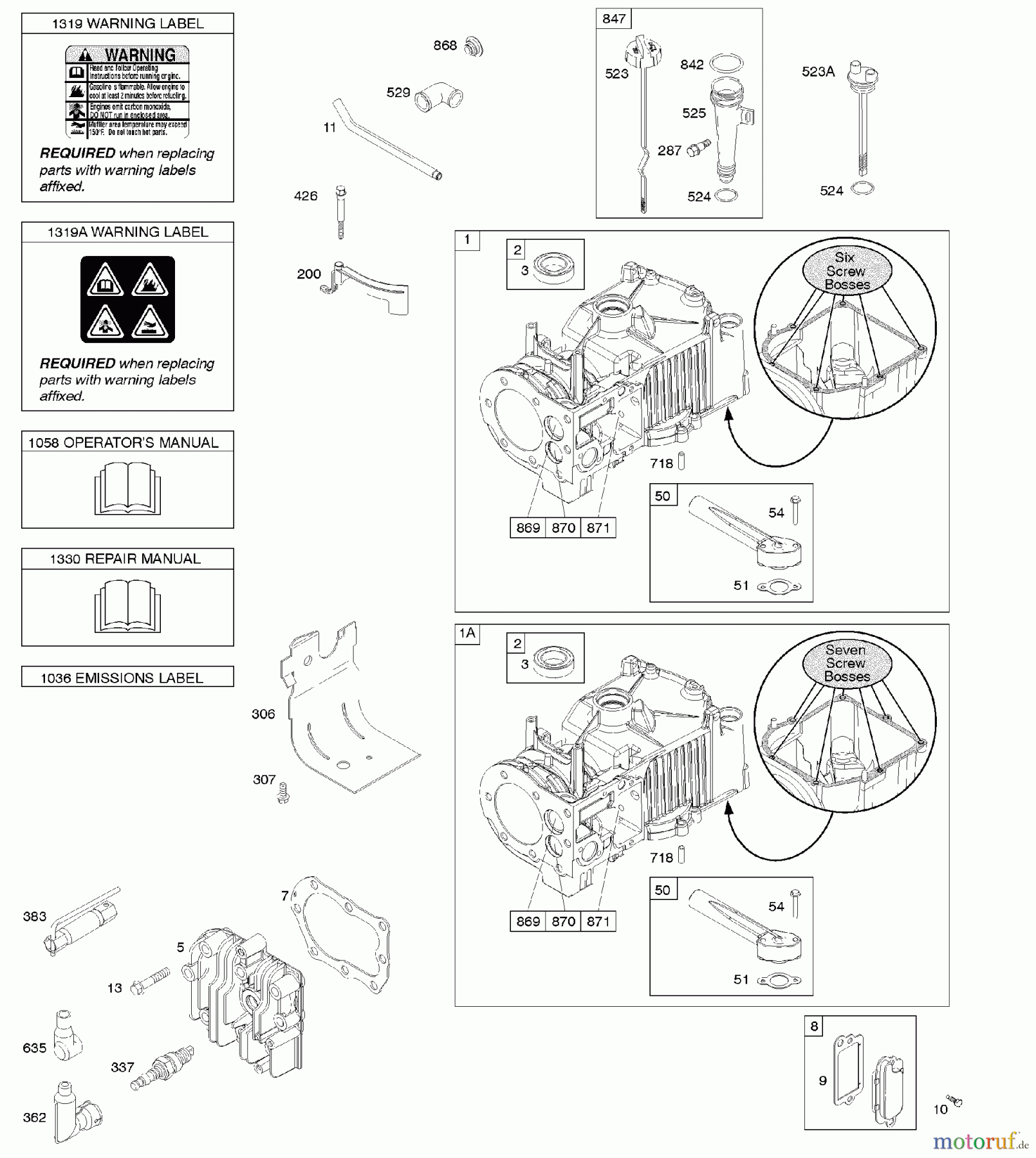  Viking Motoren B & S 10. . . 10T502-1111-B1 F - Zylinder, Zylinderkopf, Schmierung, Bedien