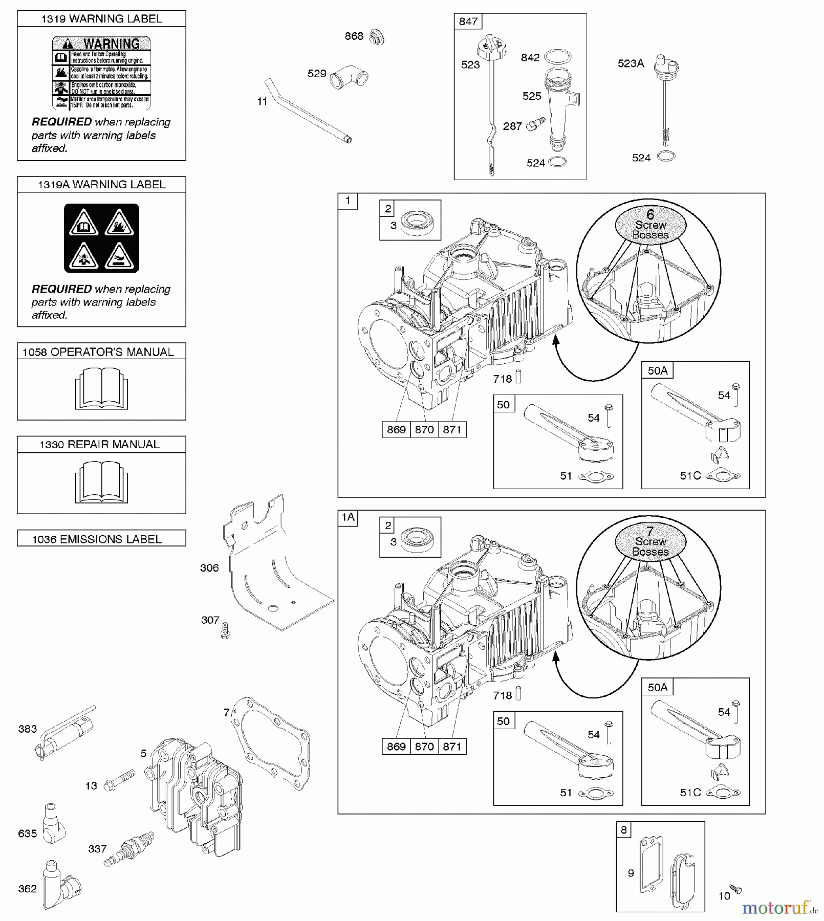  Viking Motoren B & S 10. . . 10T802-0198-B1 F - Zylinder, Zylinderkopf, Schmierung, Bedien