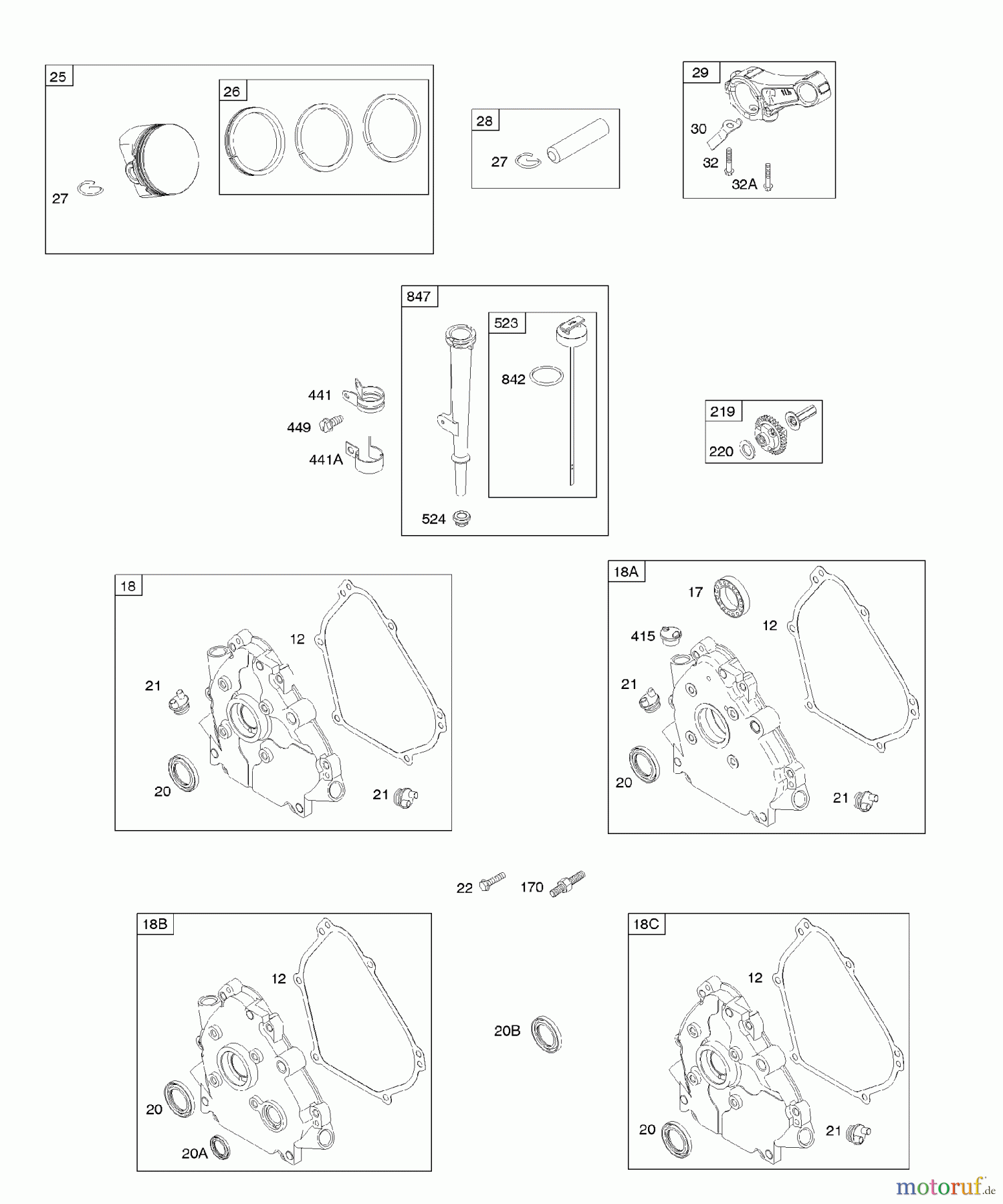  Viking Motoren B & S 11. . . 110412-0153-E1 I - Kolben/Kolbenringe/Pleuel, Kurbelgehäuseab