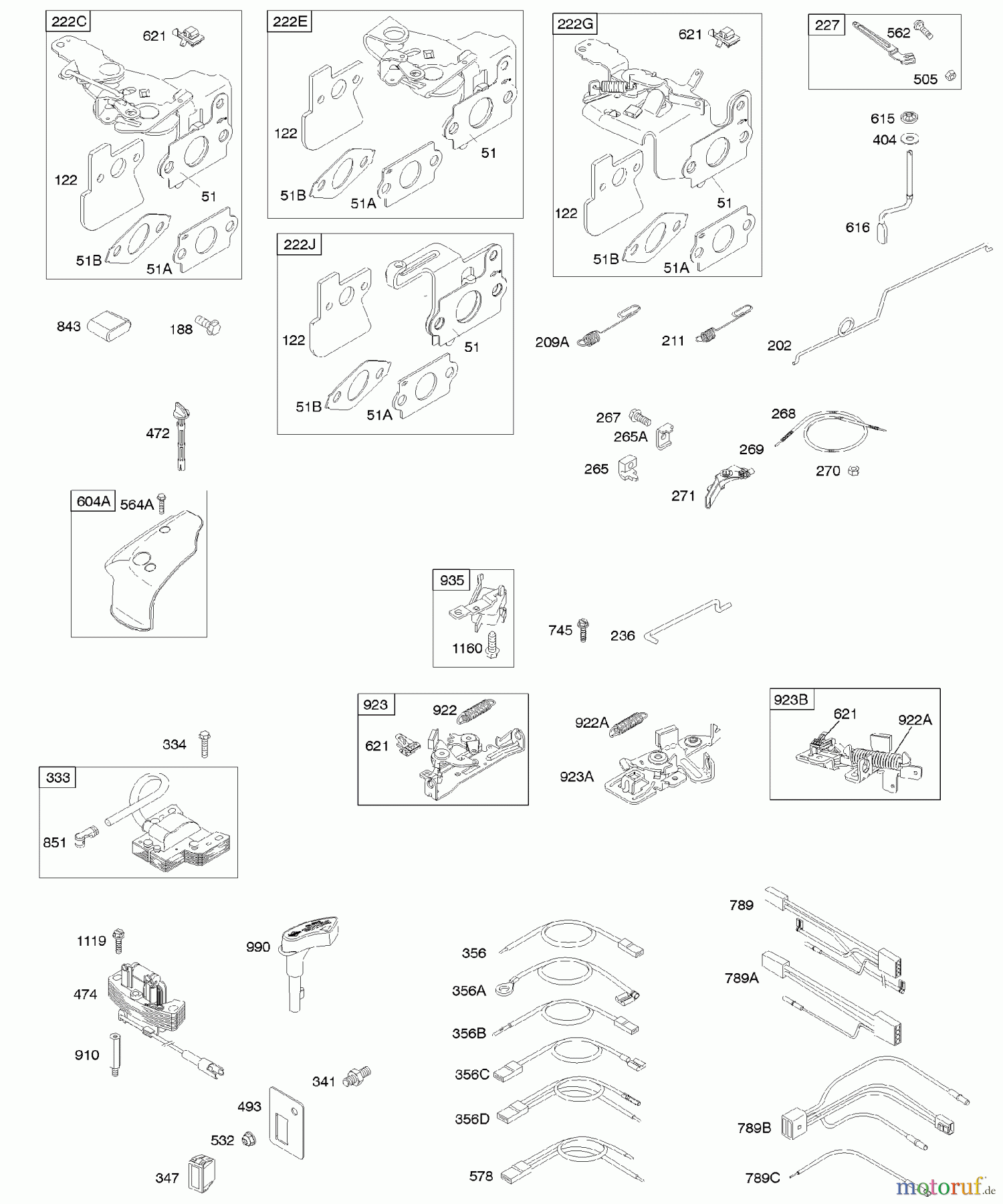  Viking Motoren B & S 12. . . 121602-0149-E1 C - Bremse, Bedienelemente, Reglerfeder, Zündu