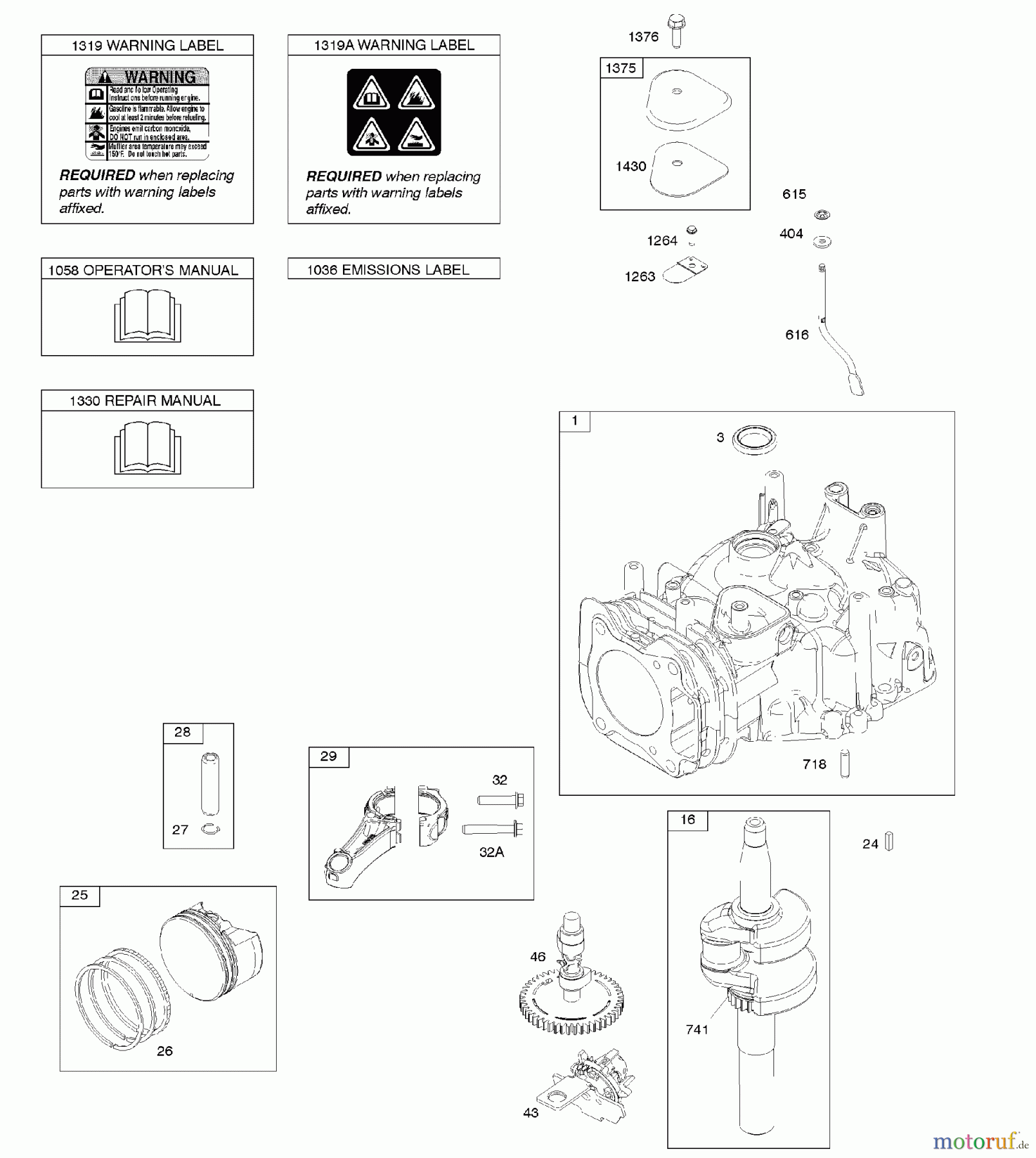  Viking Motoren B & S 12. . . 122Q02-0163-H1 C - Nockenwelle, Kurbelwelle, Zylinder, Bedien