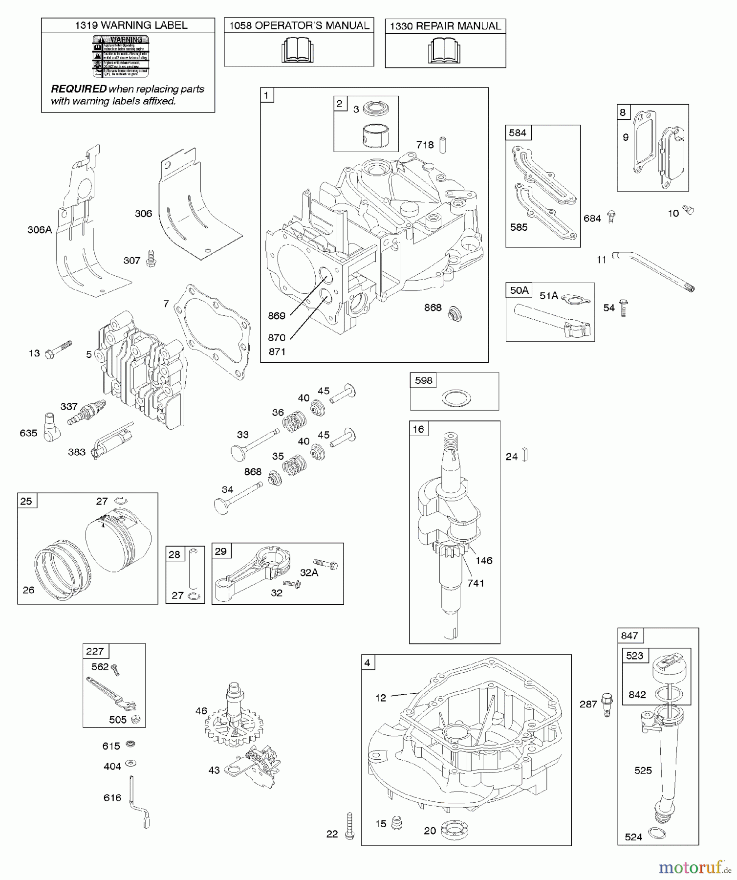  Viking Motoren B & S 12. . . 126T02-0278-B1 D - Nockenwelle, Kurbelwelle, Zylinder, Motors