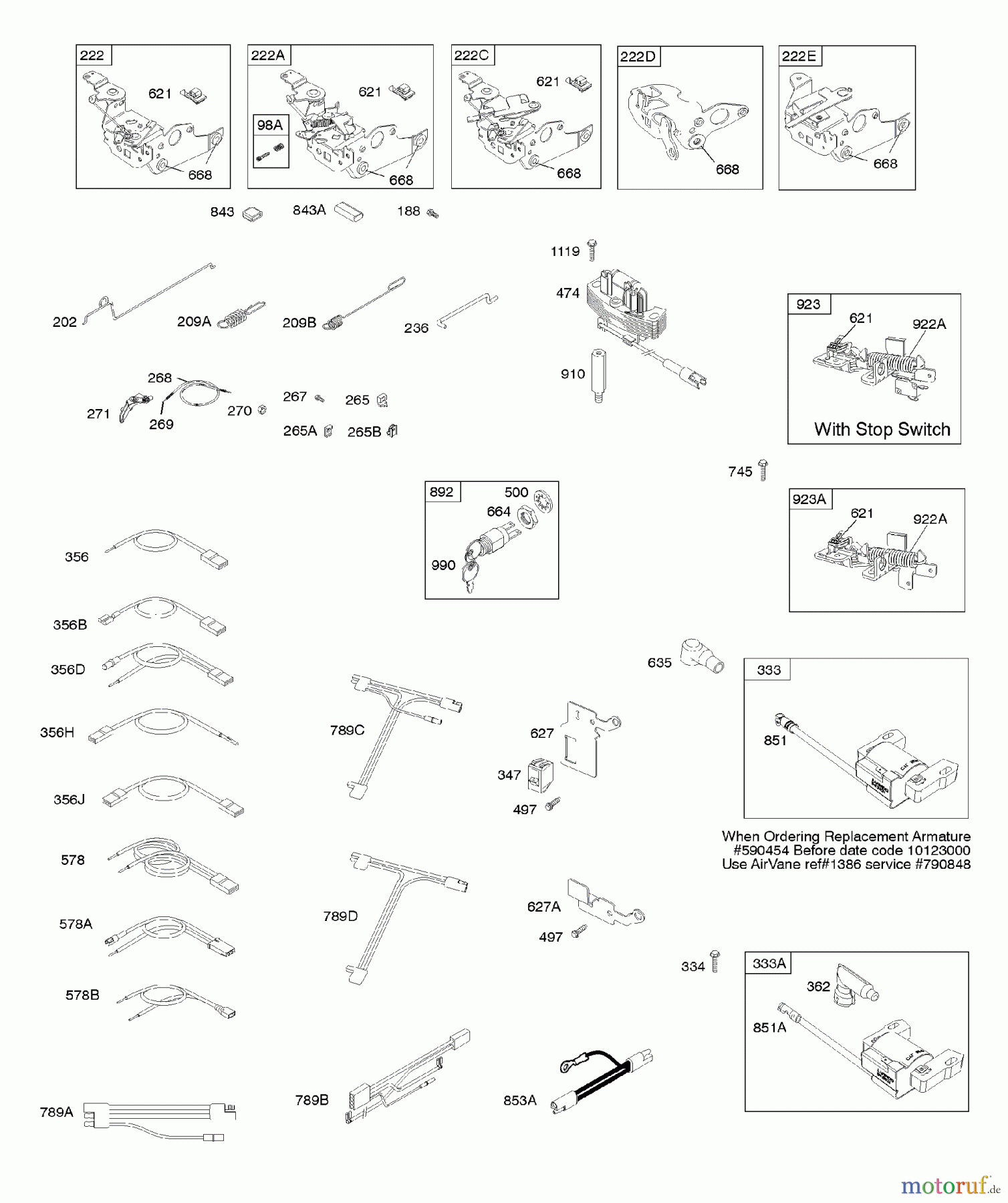  Viking Motoren B & S 12. . . 126T02-0282-B1 F - Bedienelemente, elektrische Anlage, Schwun