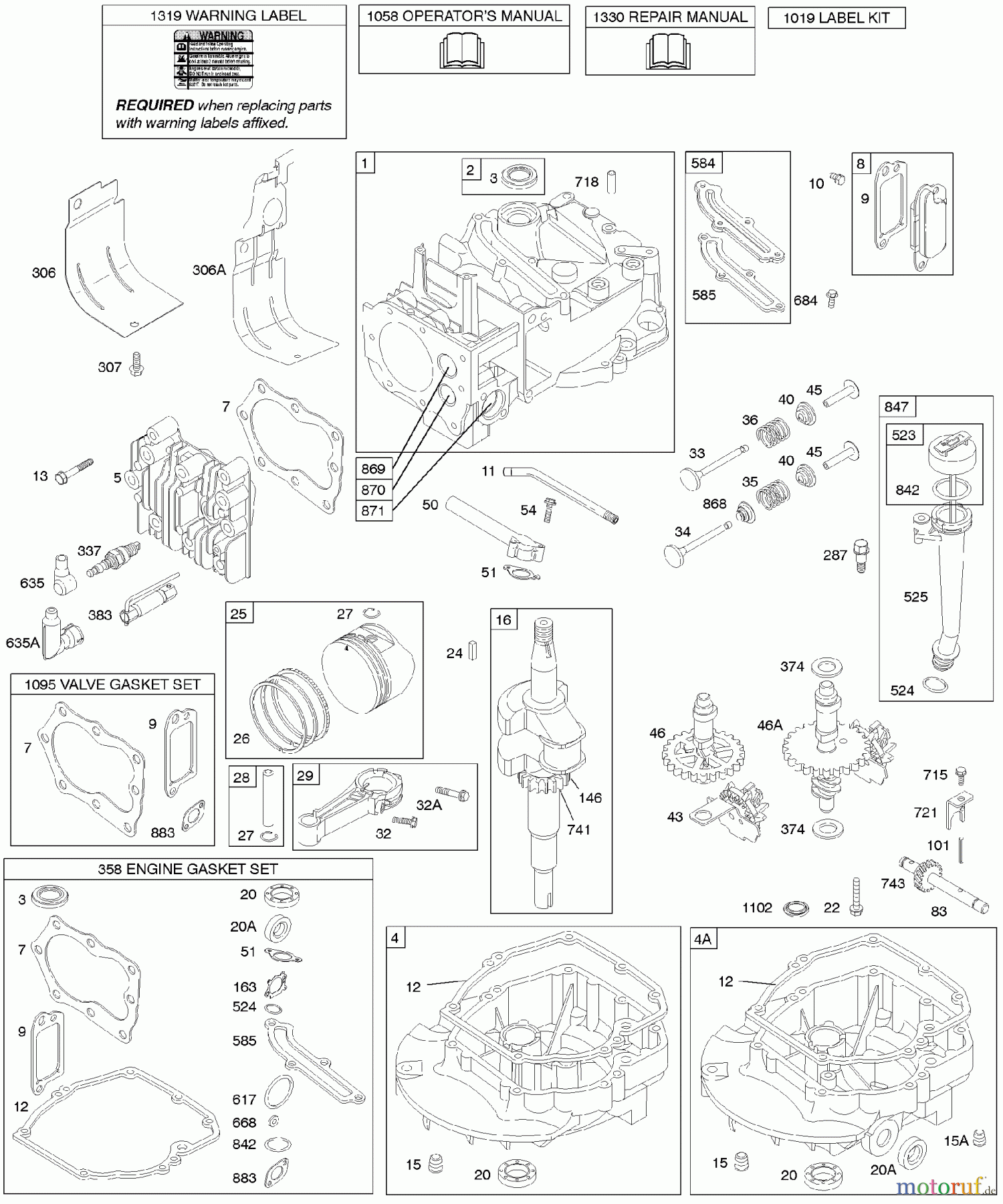  Viking Motoren B & S 12. . . 12H802-1739-B1 D - Nocken, Nockenwelle, Kurbelwelle, Zylinder