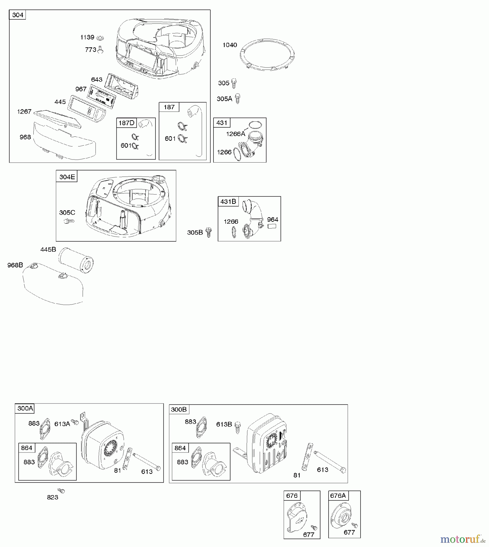  Viking Motoren B & S 21. . . 21B807-0114-B1 A - Luftfilter, Lüftergehäuse, Auslasssystem