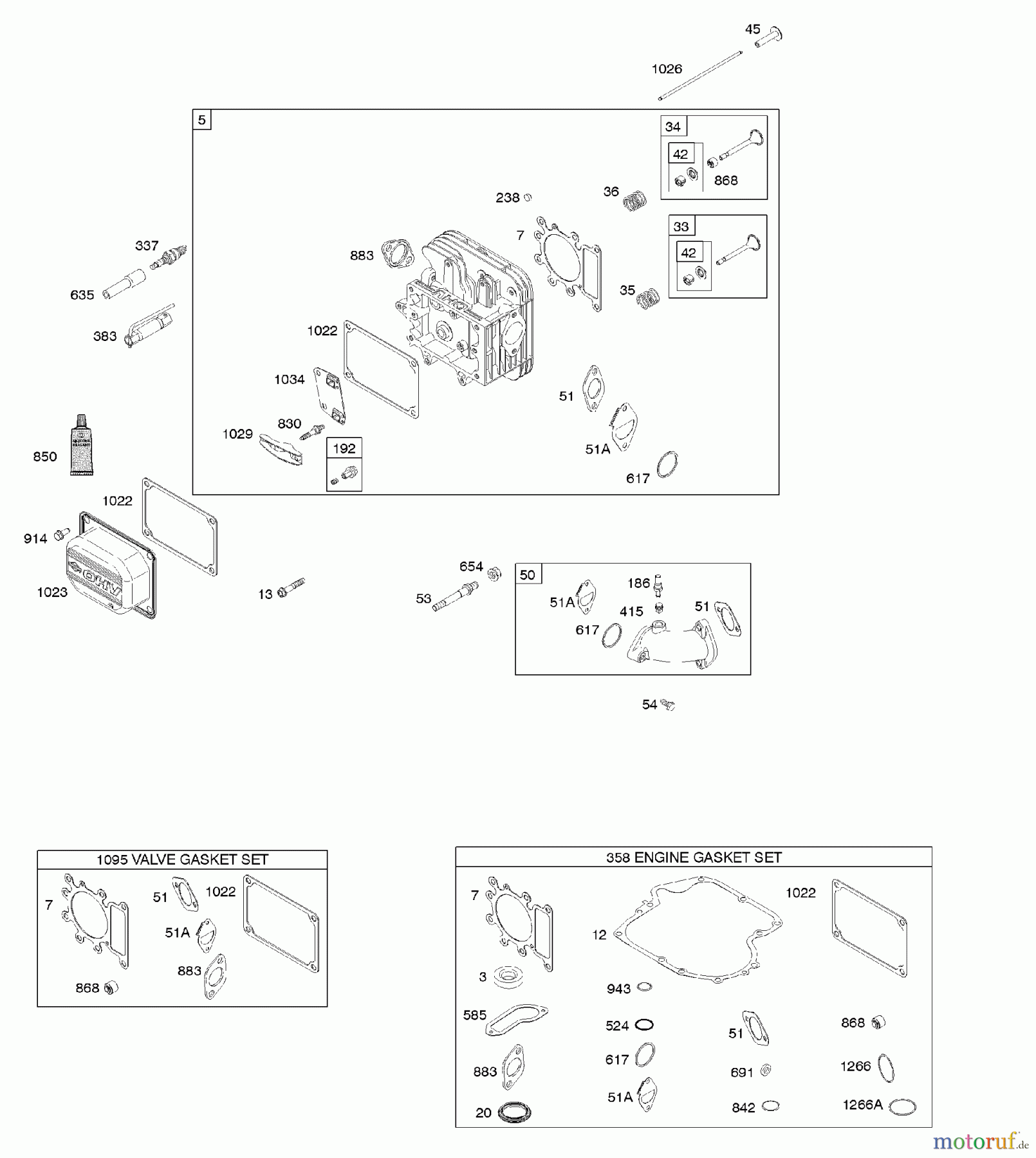  Viking Motoren B & S 21. . . 21B807-0136-B1 F - Zylinderkopf, Dichtungssatz - Motor, Dicht