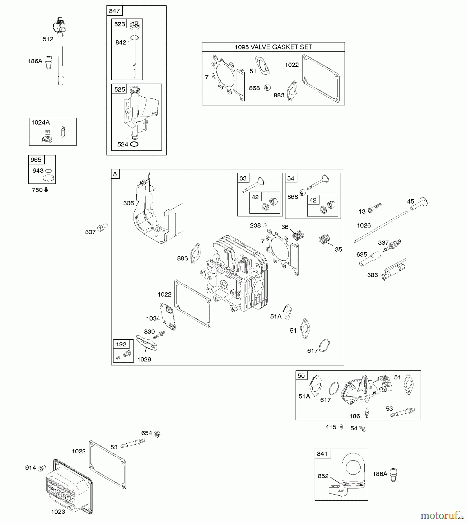  Viking Motoren B & S 31. . . 31G777-0120-E1 E - Zylinderkopf, Dichtungssatz - Ventil, Einl