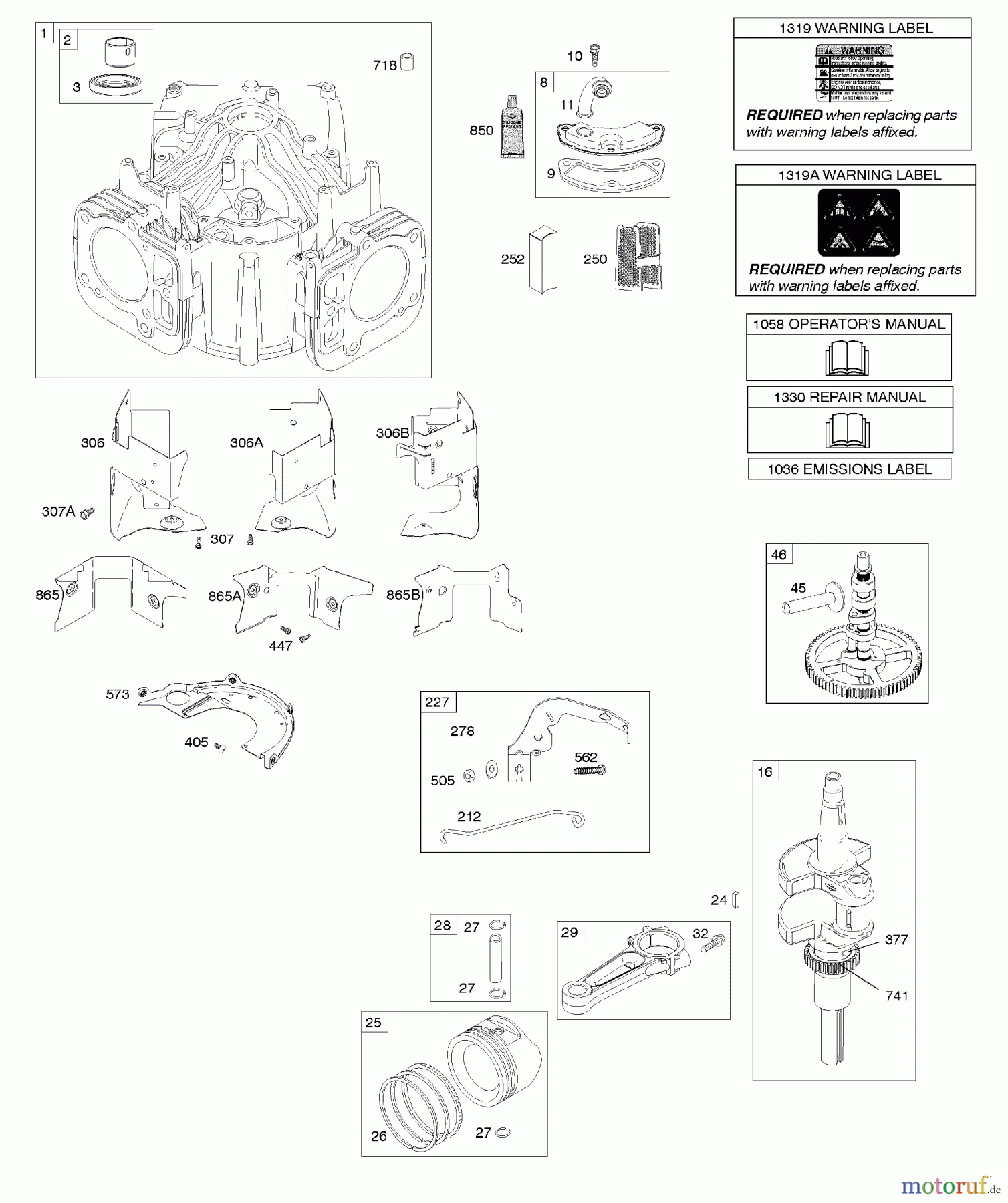  Viking Motoren B & S 40. . . 401577-0130-B1 E - Zylinder, Kurbelwelle, Nockenwelle, Luftfü