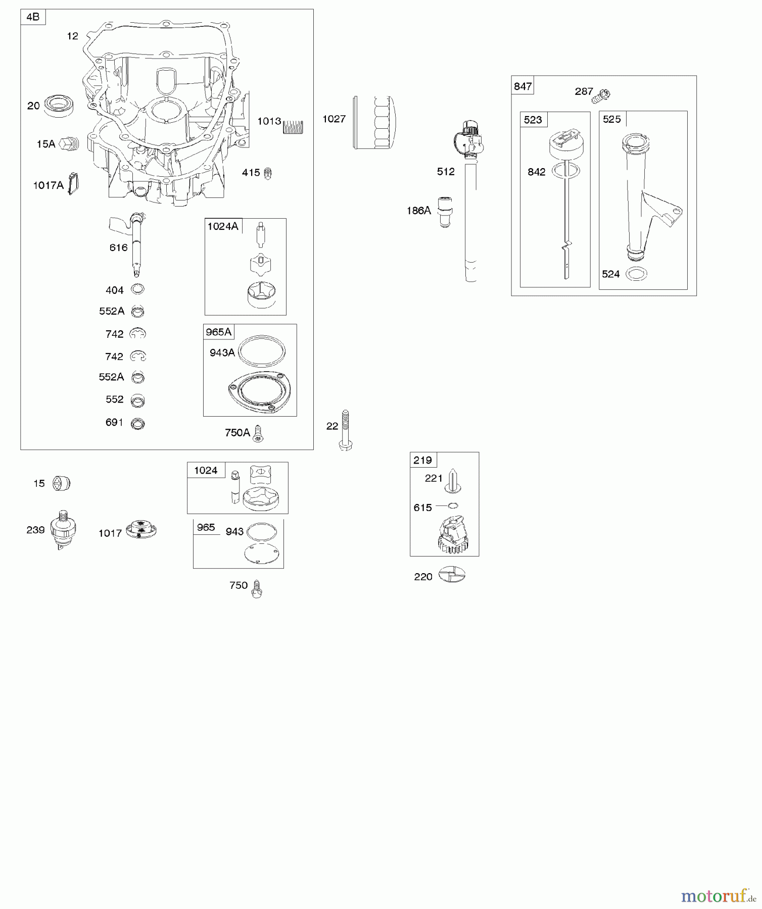  Viking Motoren B & S 44. . . 445577-0136-B1 H - Motorsumpf, Dichtungssatz - Motor, Schmier