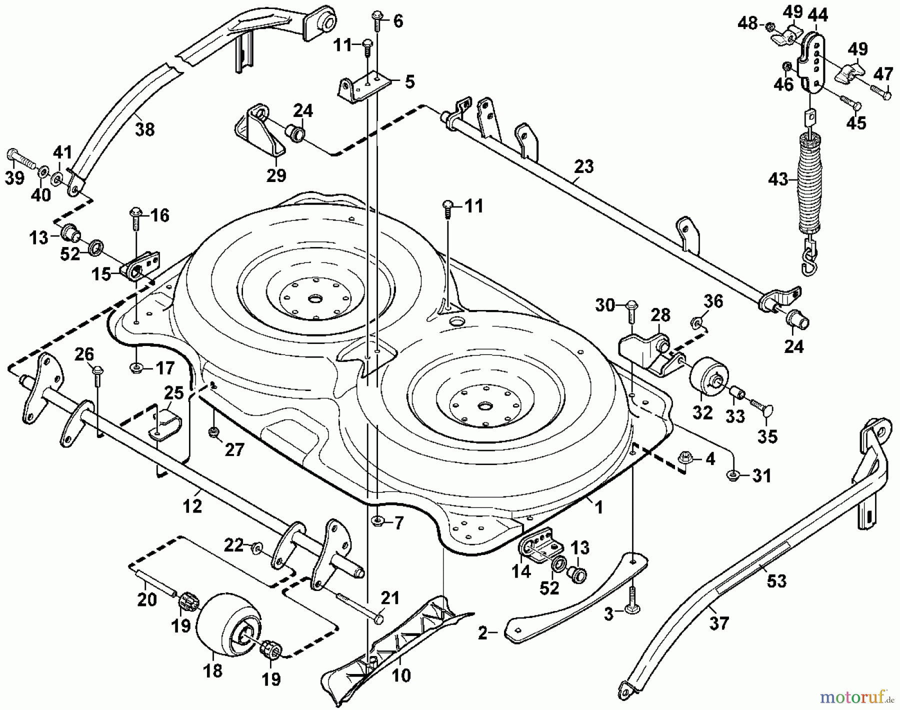  Viking Aufsitzmäher Mähwerke AMM 842, AME 842  (MF 860, 880, 890 PRO) A - Gehäuse, Aufhängung