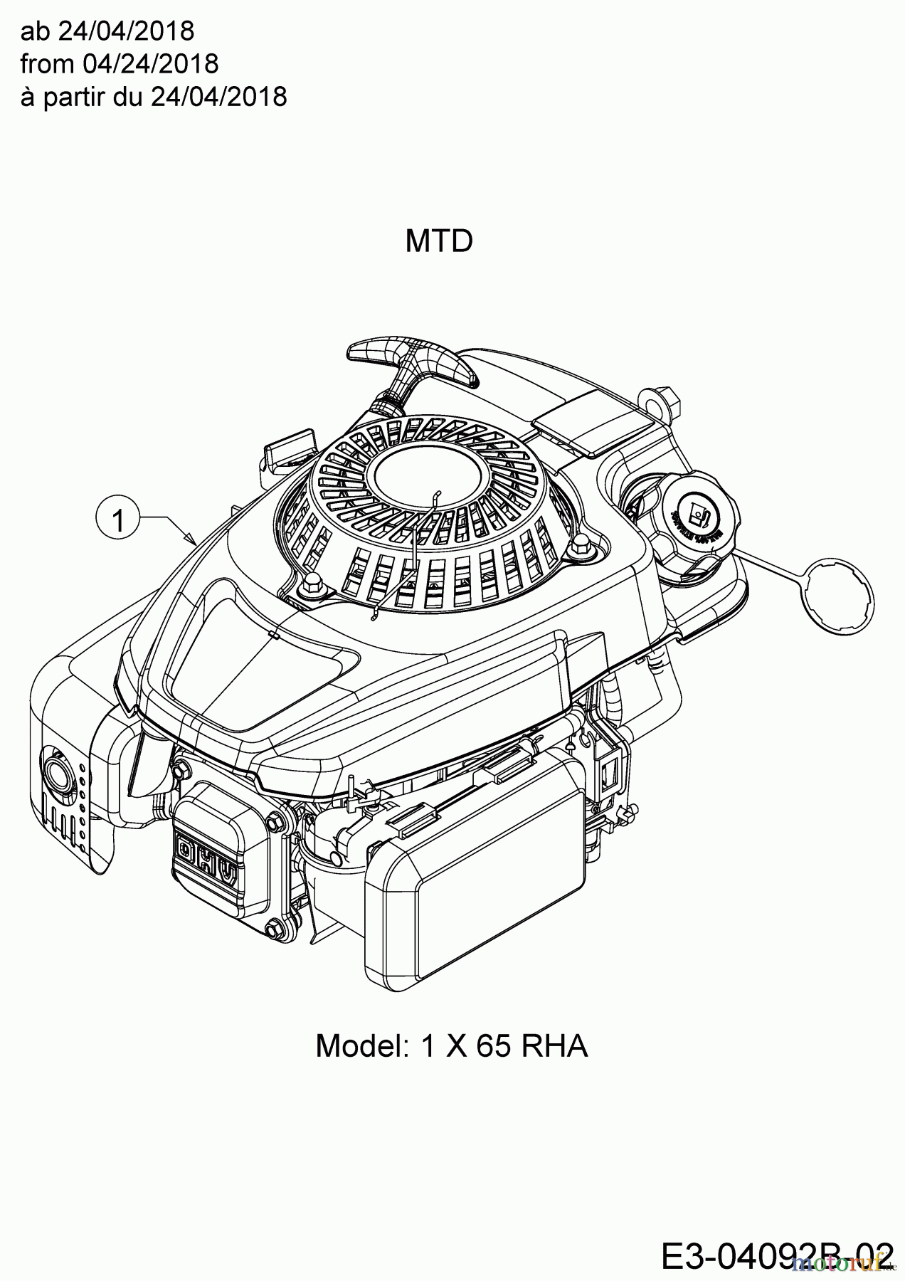  MTD Petrol mower self propelled Smart 53 SPOHW 12A-PBJ6600  (2018) Engine MTD from 04/24/2018