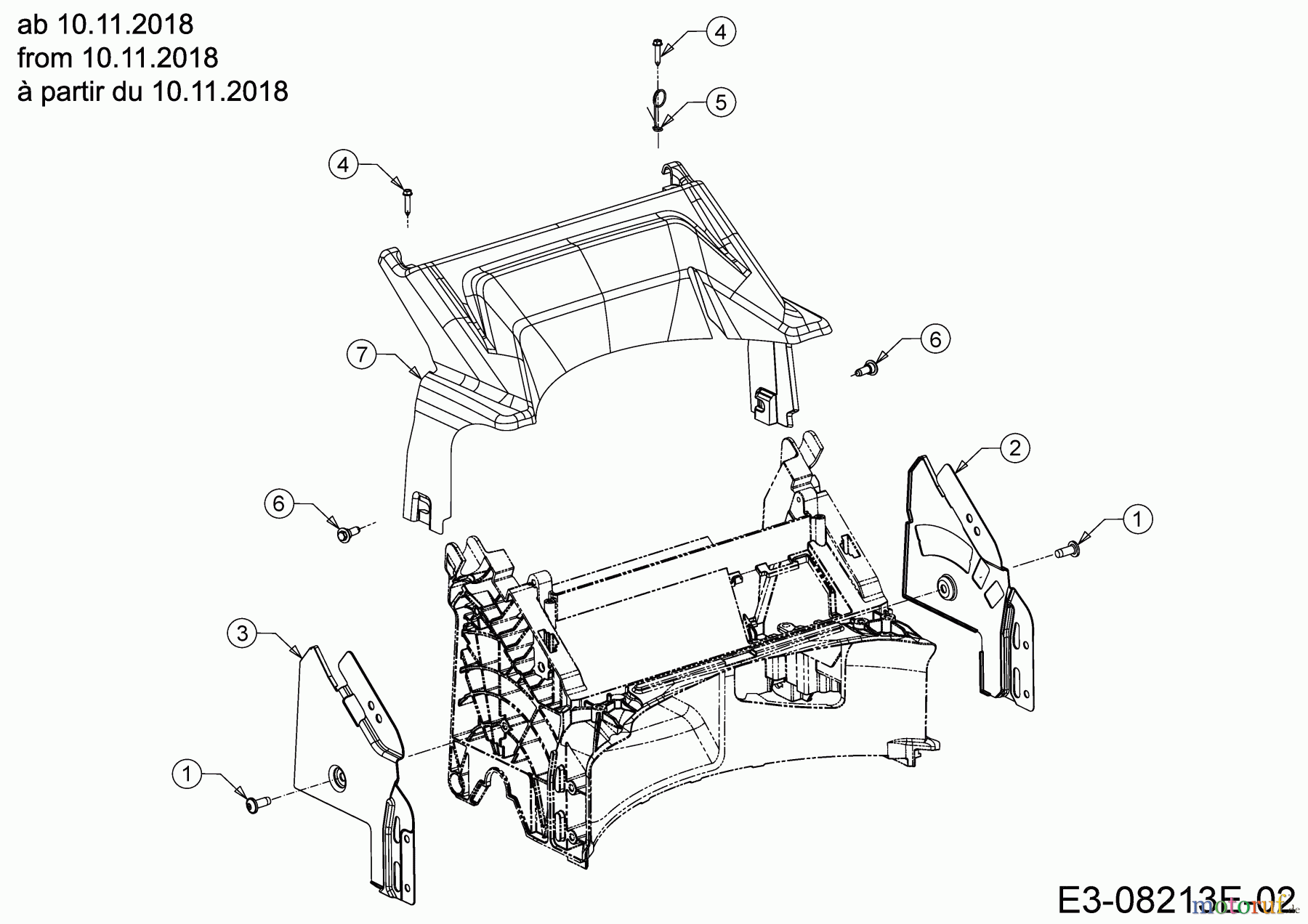  MTD Petrol mower self propelled Optima 53 SPBHW 12D-PH5L600 (2019) Rear baffle, Handle Bracket from 10.11.2018