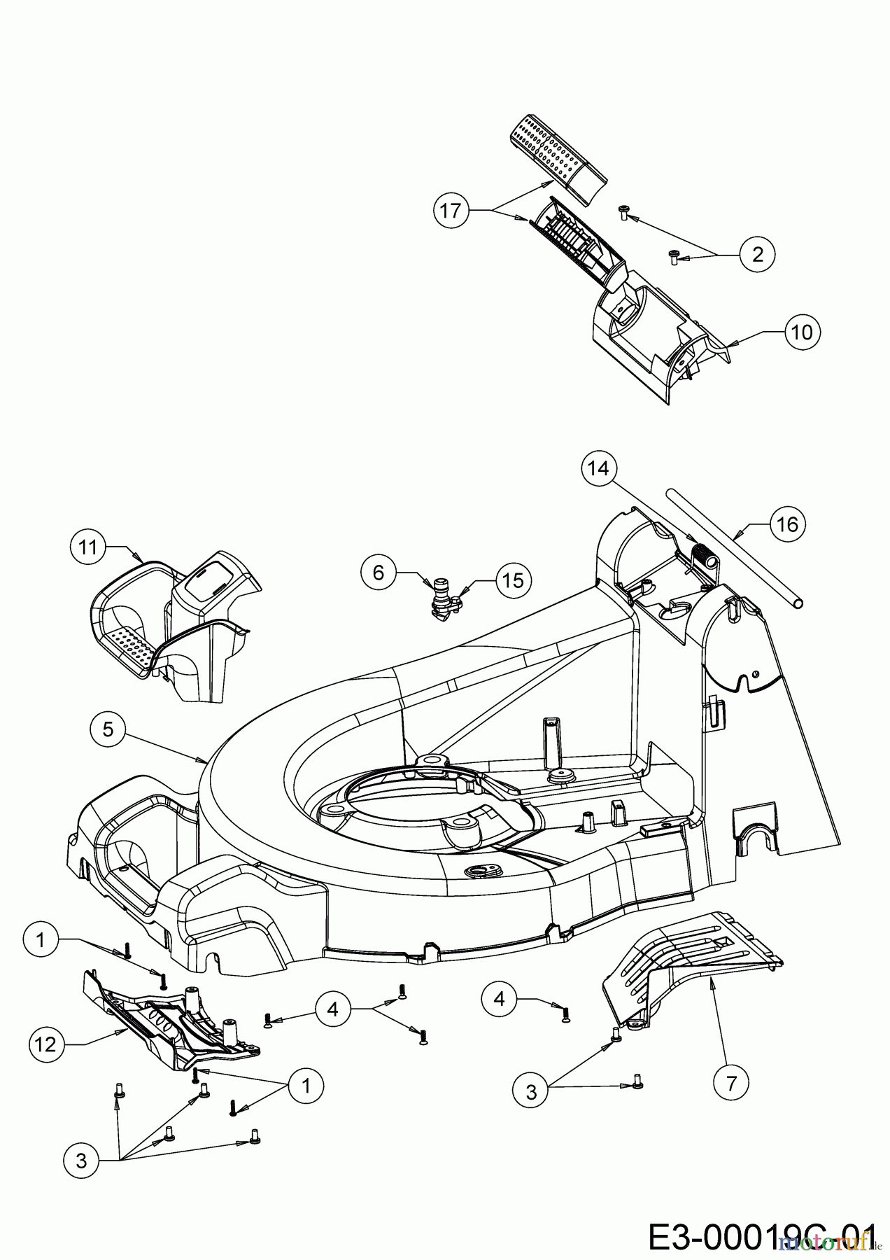  Cub Cadet Petrol mower self propelled XM2 ER53 12AQZAEQ603 (2019) Rear baffle, Deck housing, Rod for rear flap, Side cover panels