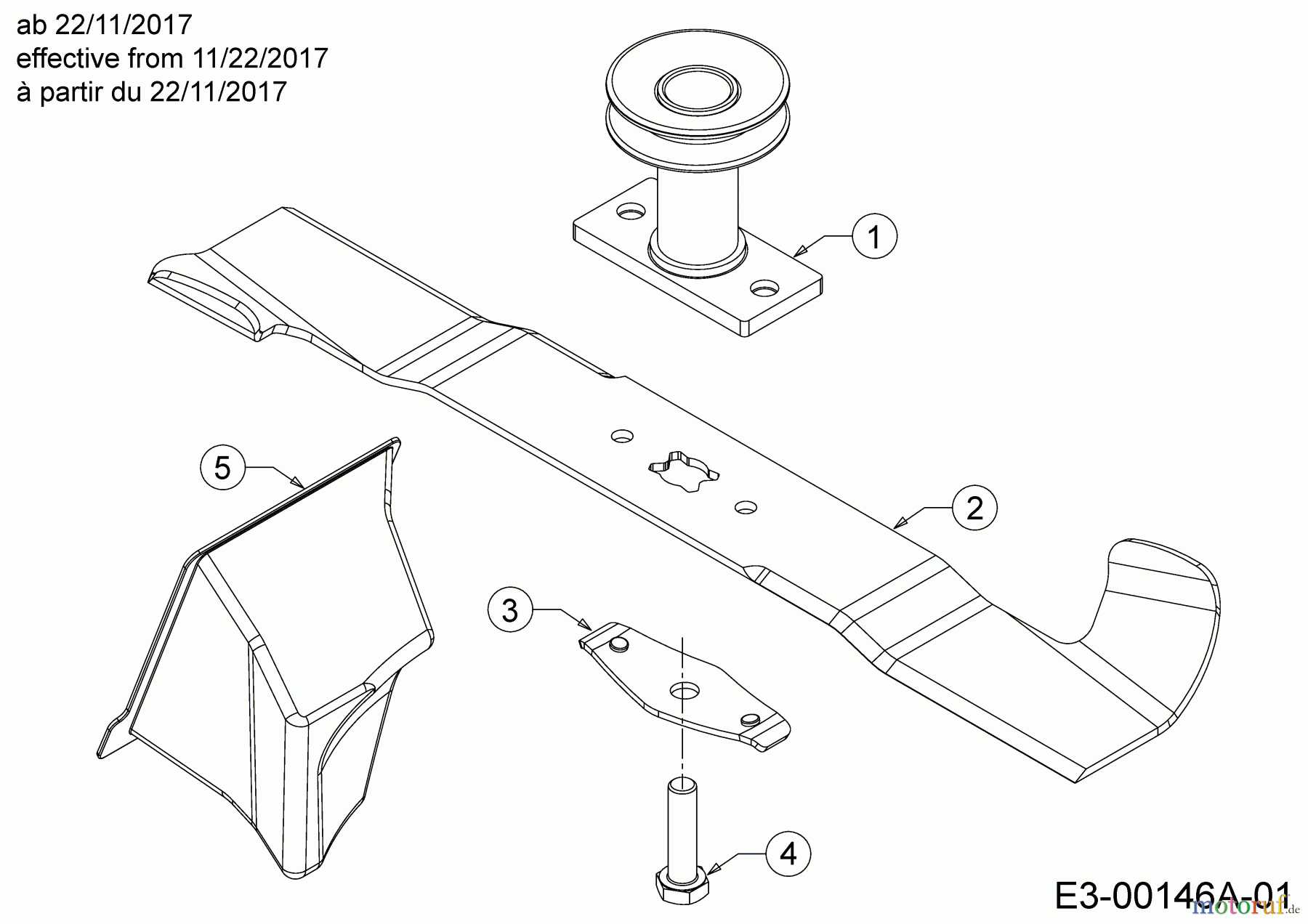  Wolf-Garten Petrol mower self propelled Expert 46 BA V HW 12ABTV5E650  (2018) Blade, Blade adapter, Mulch plug effective from 11/22/2017