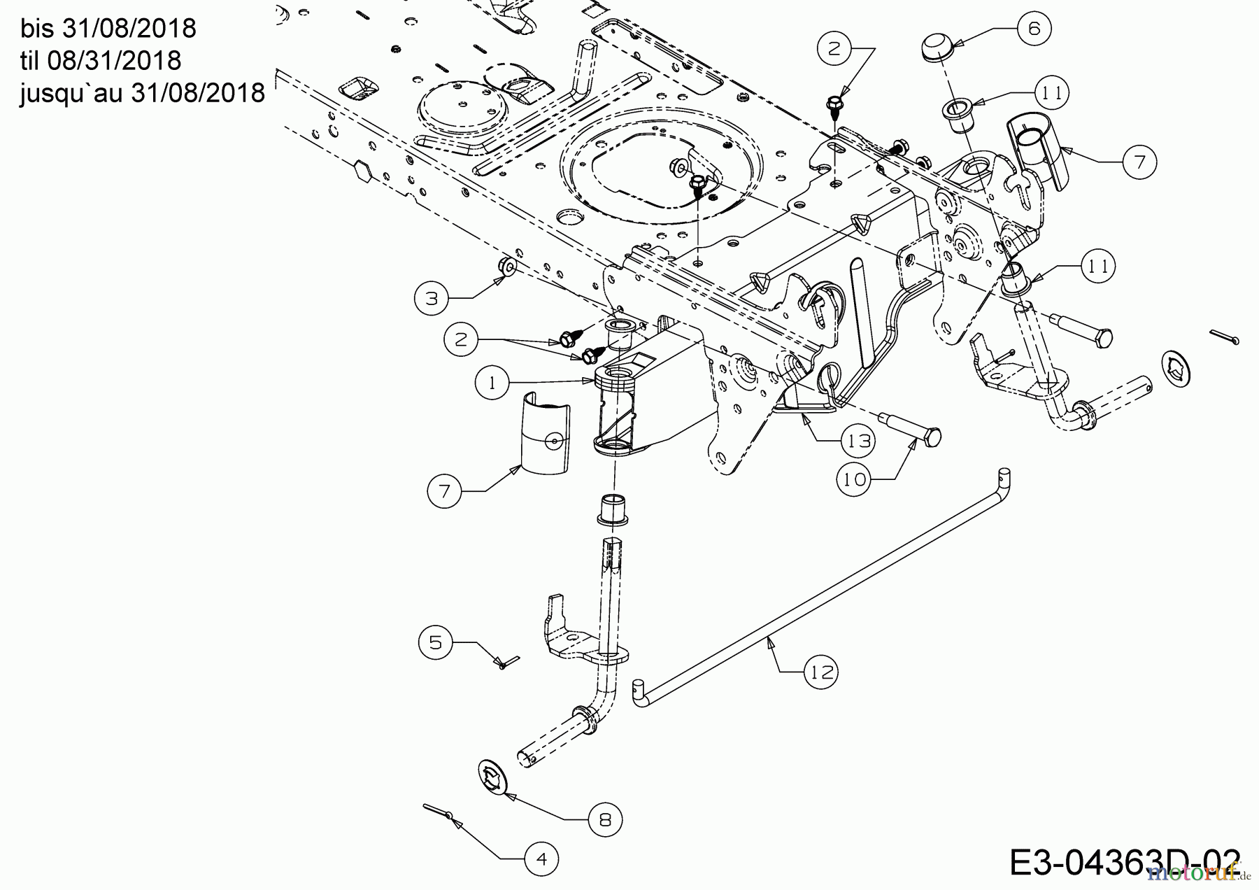  Wolf-Garten Lawn tractors E 13/96 H 13H2795F650  (2018) Front axle til 08/31/2018