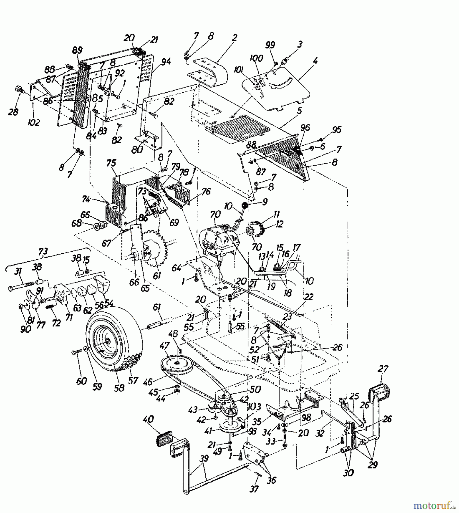  Columbia Lawn tractors RD 10/660 SL 135-5290  (1985) Drive system, Pedals, Rear wheels